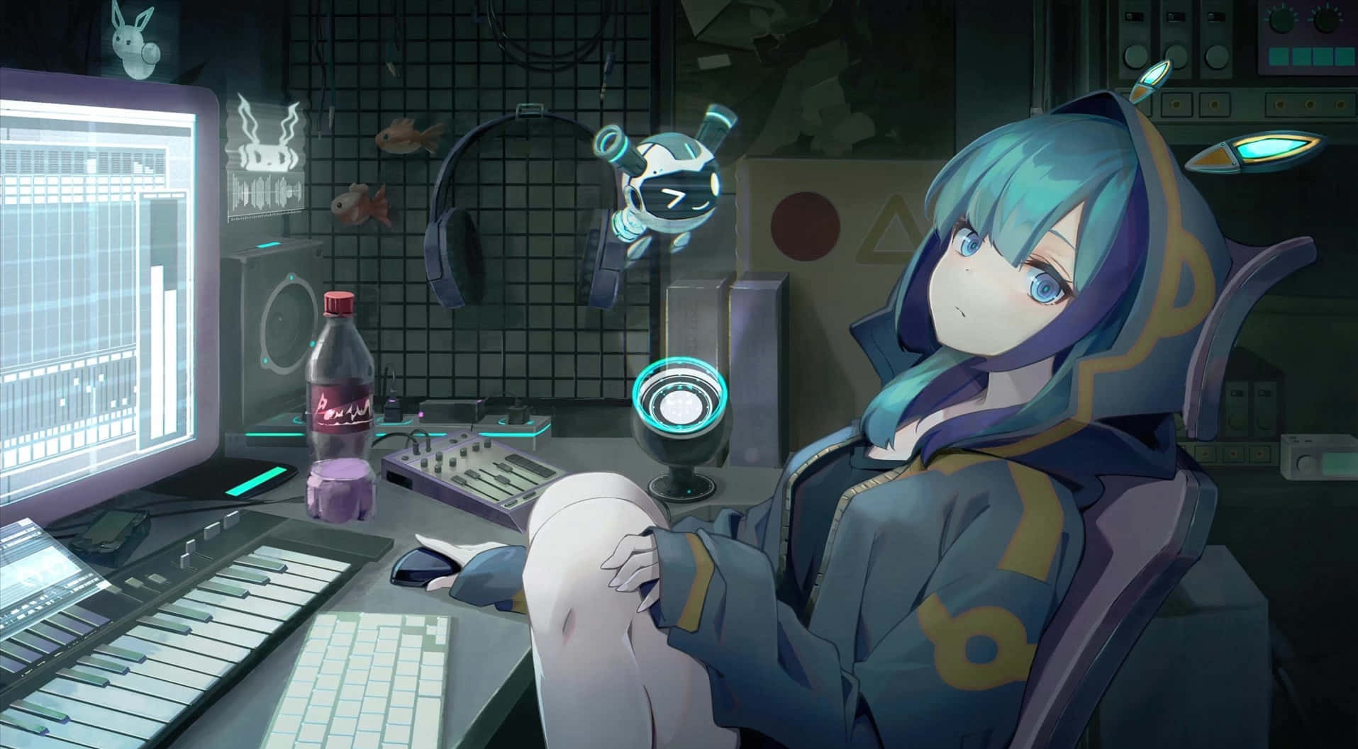 可愛電玩初音未來與電腦設備 壁紙