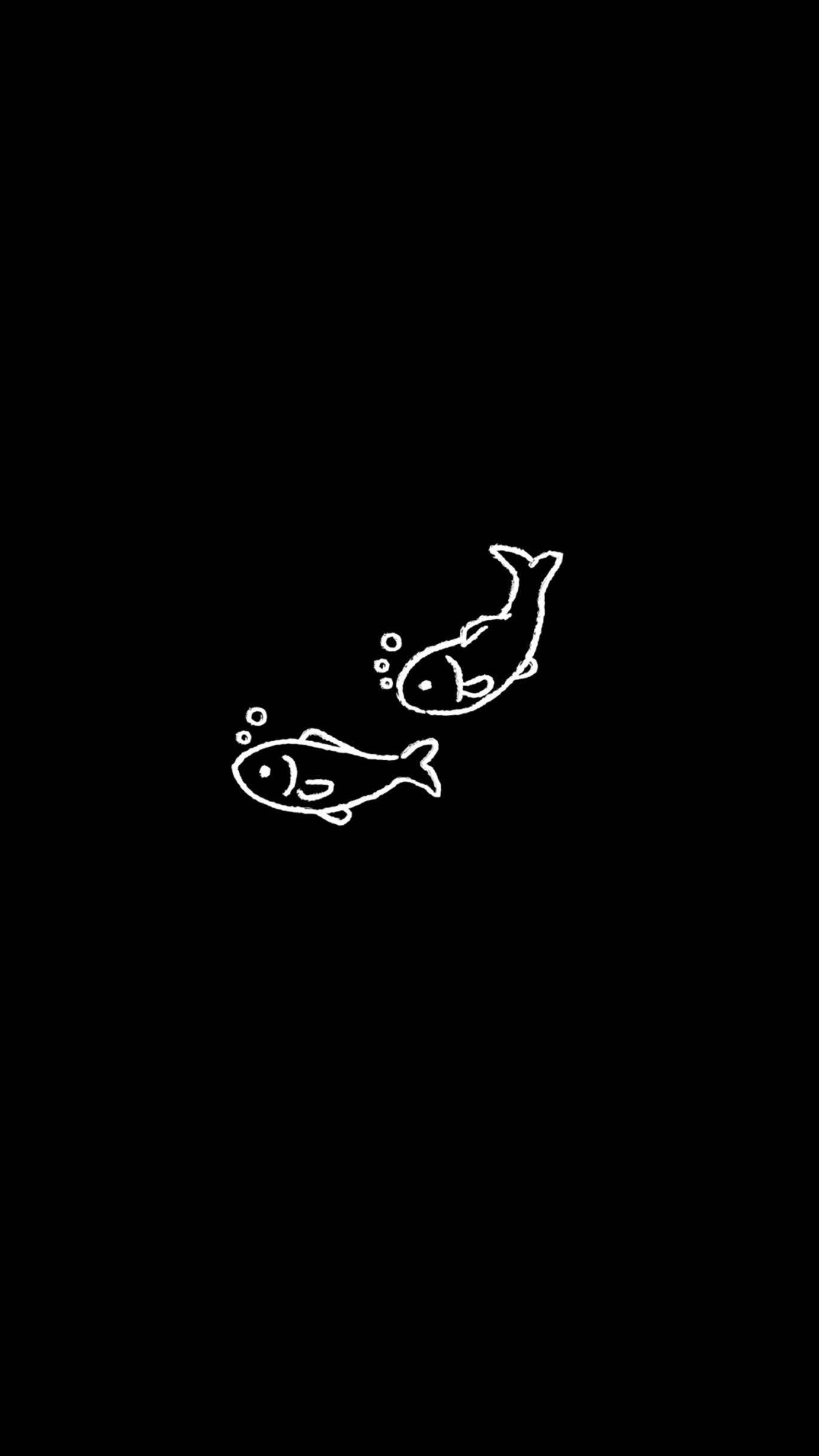 可愛黑色魚兒繪畫 壁紙
