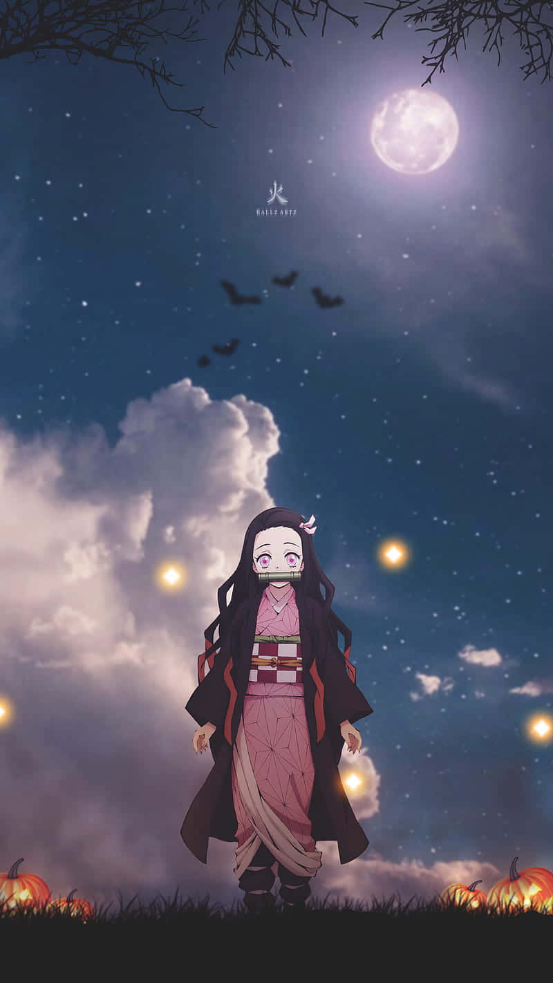 可爱鬼灭之刃祢豆子夜空美学 壁紙