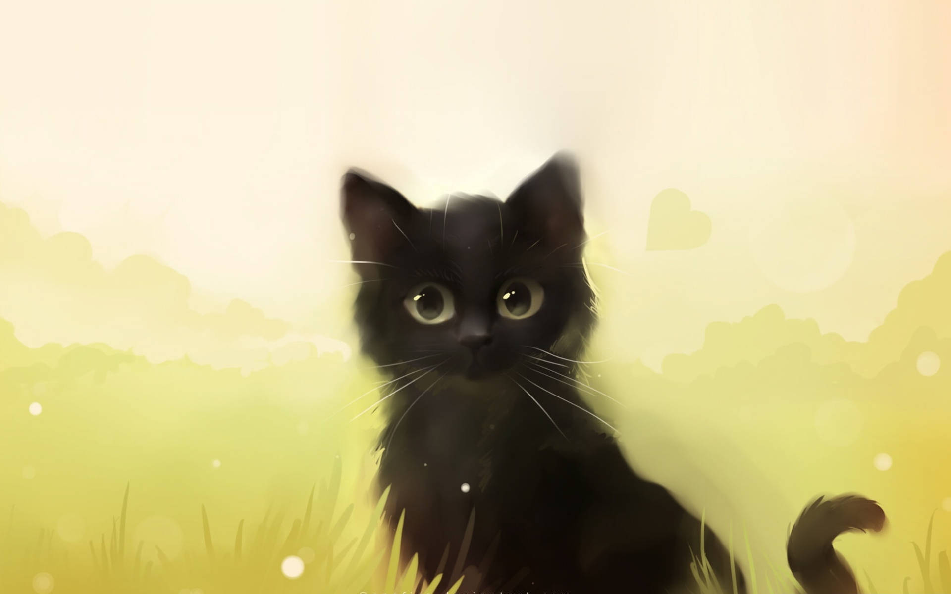 可爱黑猫粉彩画 壁紙