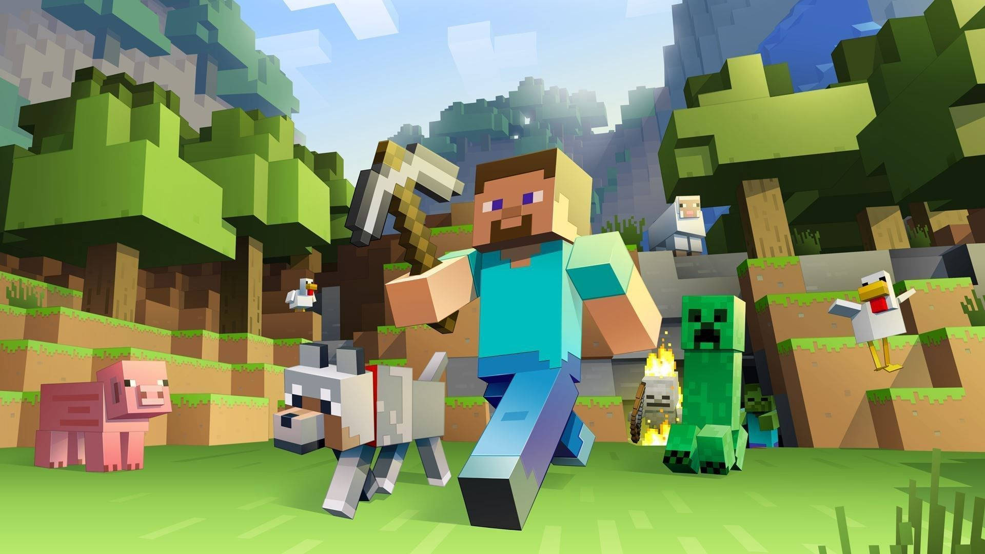 史蒂夫与动物移动 Minecraft 壁紙