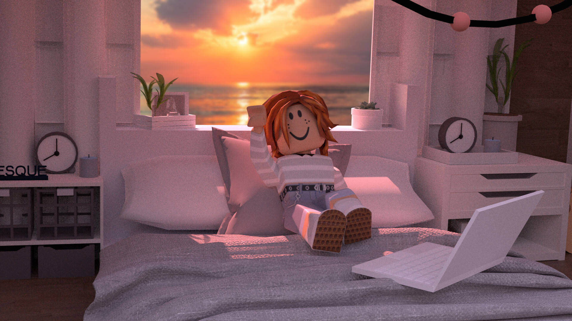 唯美Roblox女孩白色臥室 壁紙