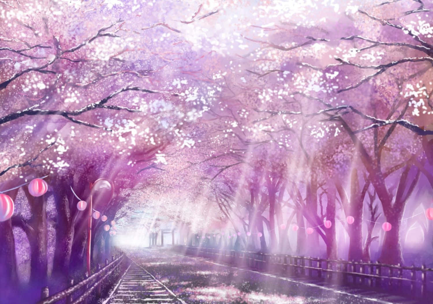 唯美粉色樱花动漫树景 壁紙