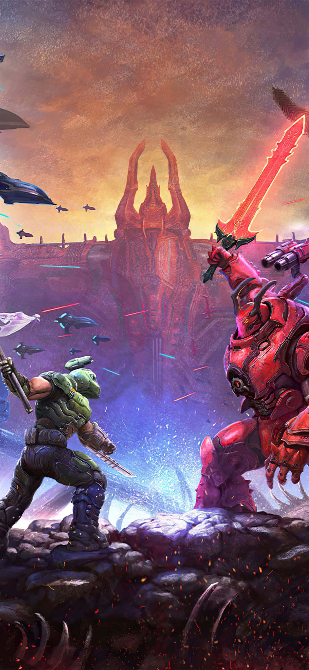 在iPhone上沉浸於史詩遊戲《Doom Eternal》的世界。 壁紙