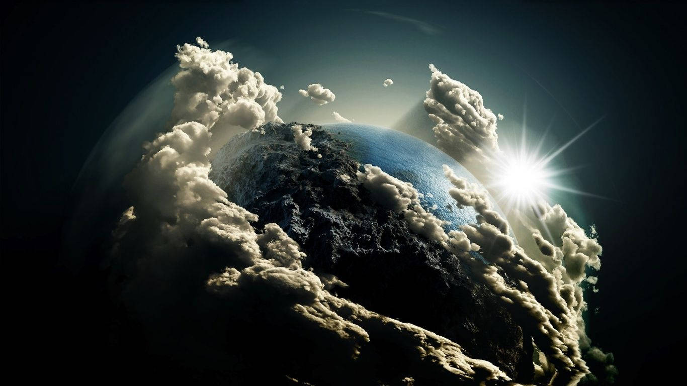地球在黑暗太空中令人惊叹的俯瞰图 壁紙
