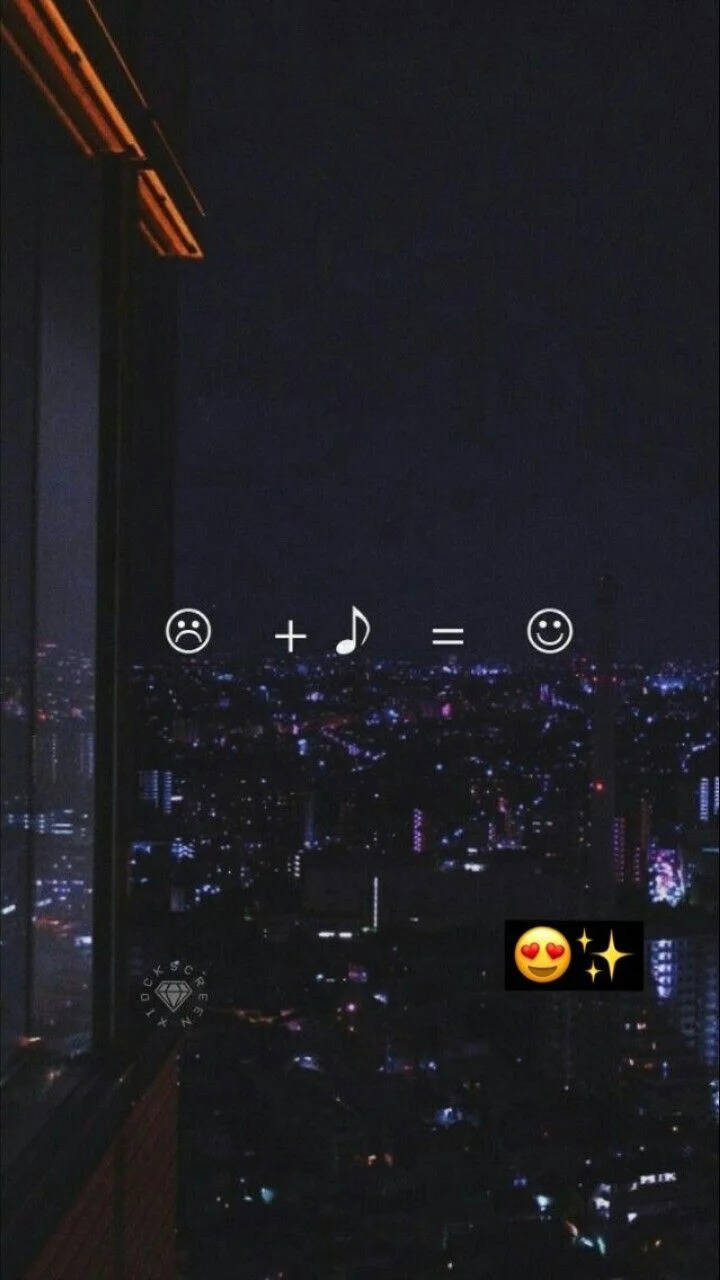 城市夜景上的音樂表情符號美學桌布 壁紙