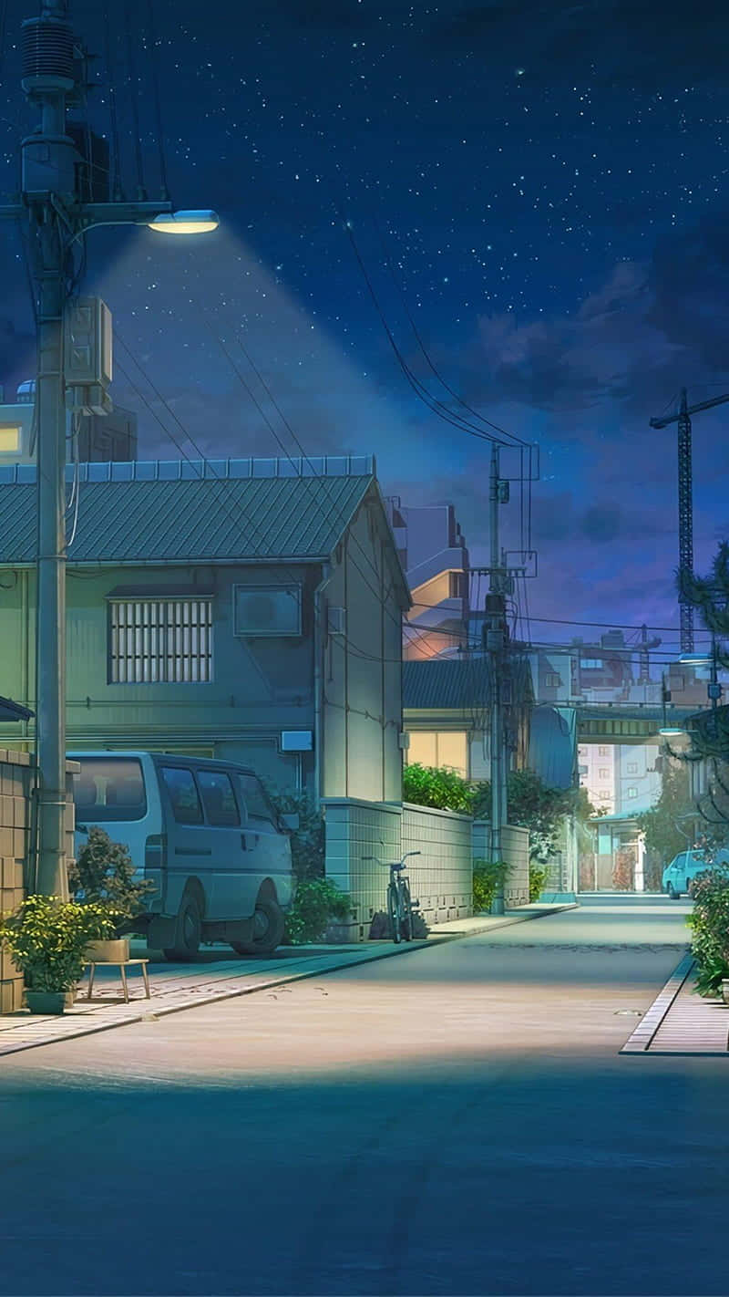 城市社区夜景动漫场景 壁紙