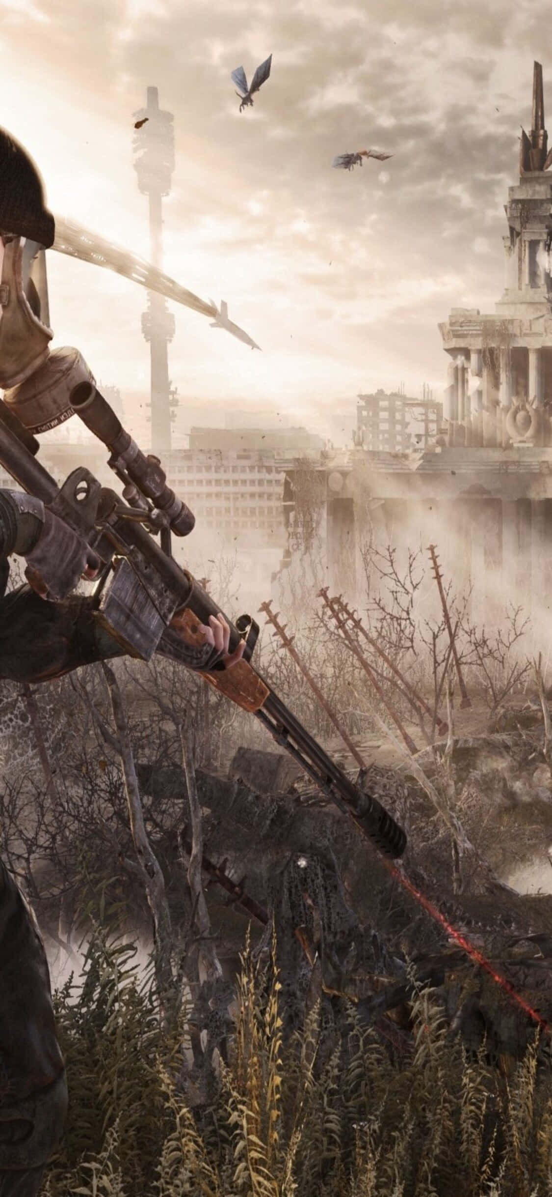 士兵走向村庄 iPhone X 《地铁：最后的曙光》背景 壁紙