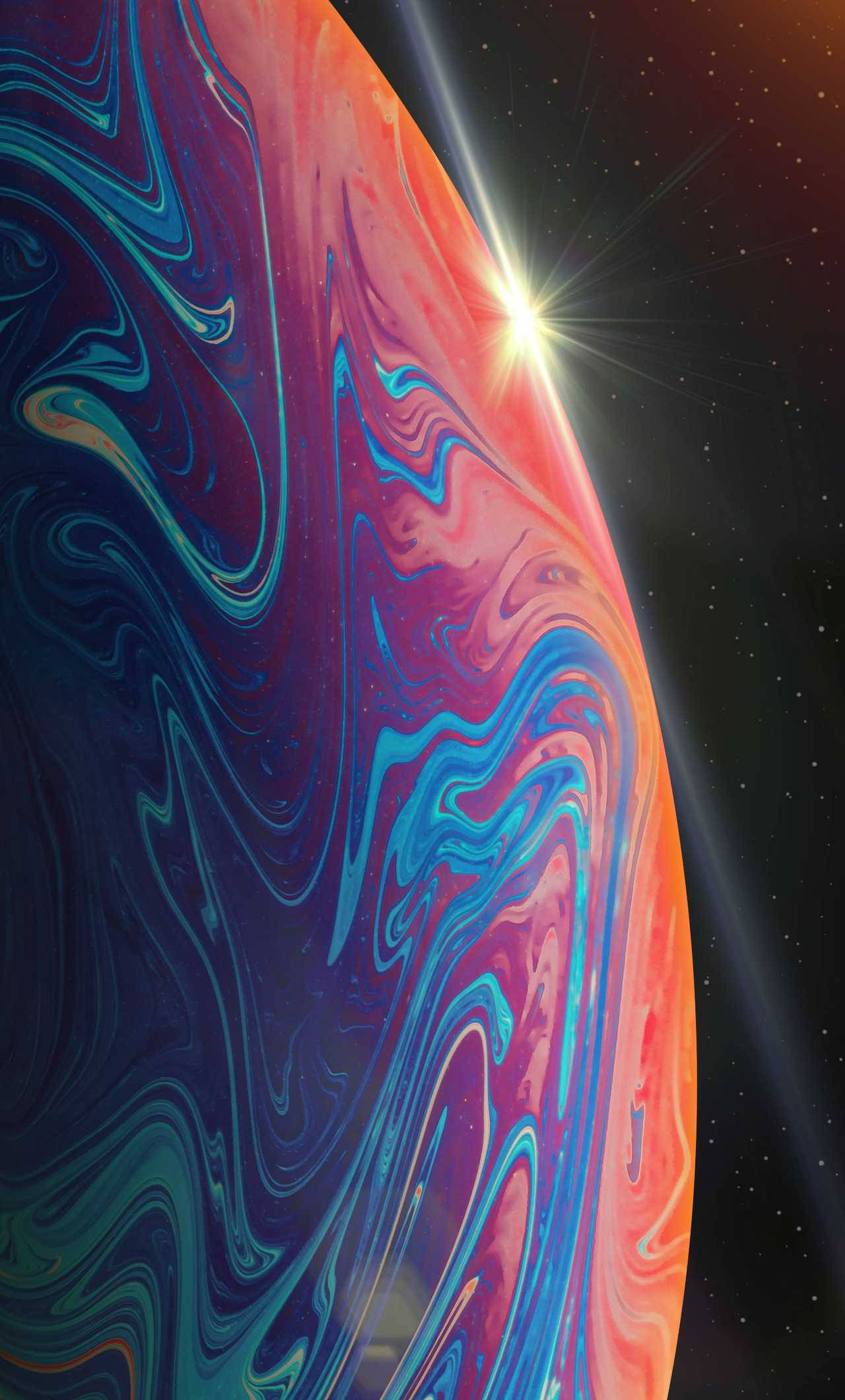 壯觀的iPhone 13 Pro，紫色與橙色星球主題 壁紙