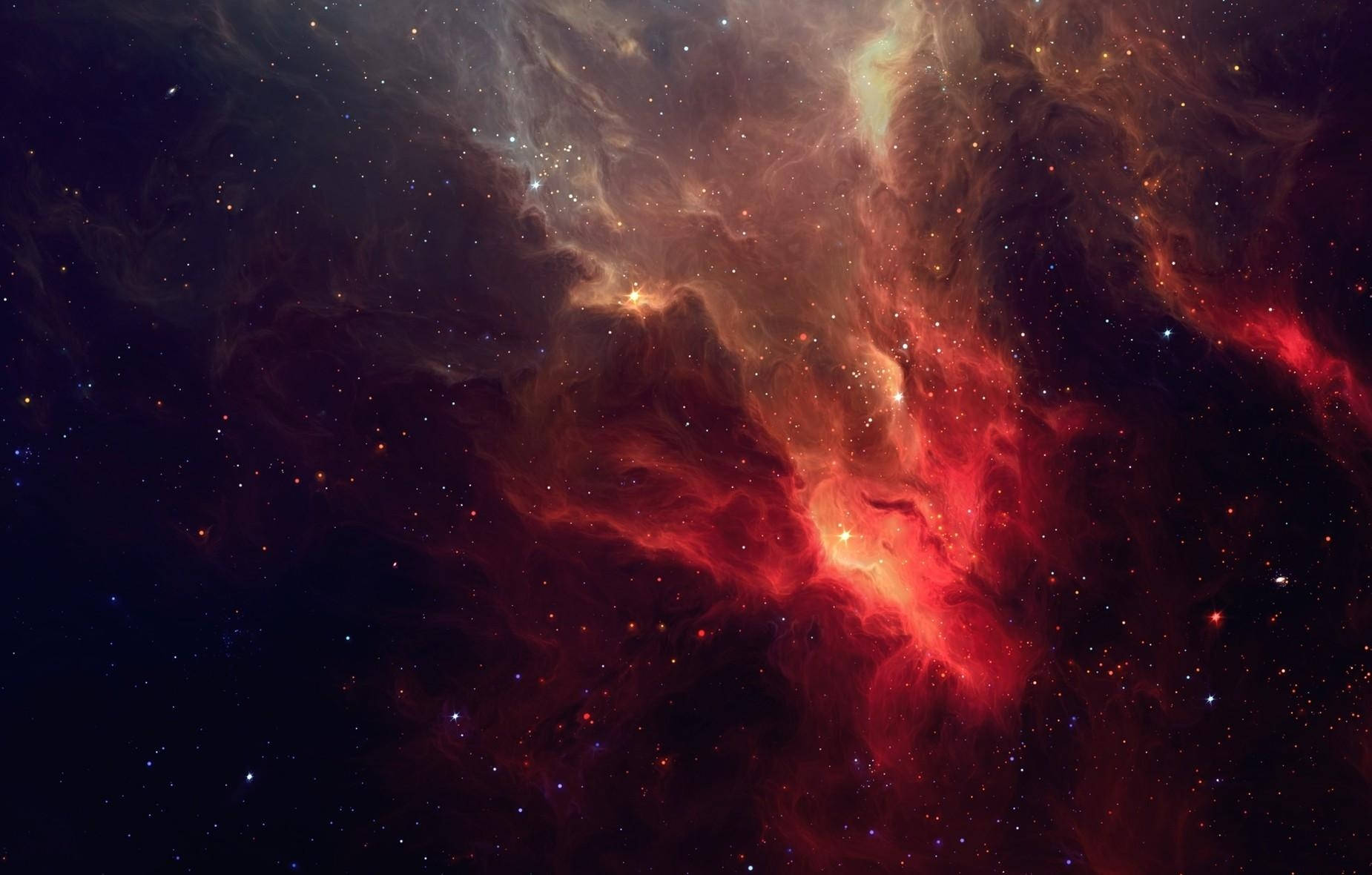 不規則紅色星系星雲與恆星的驚人壁紙