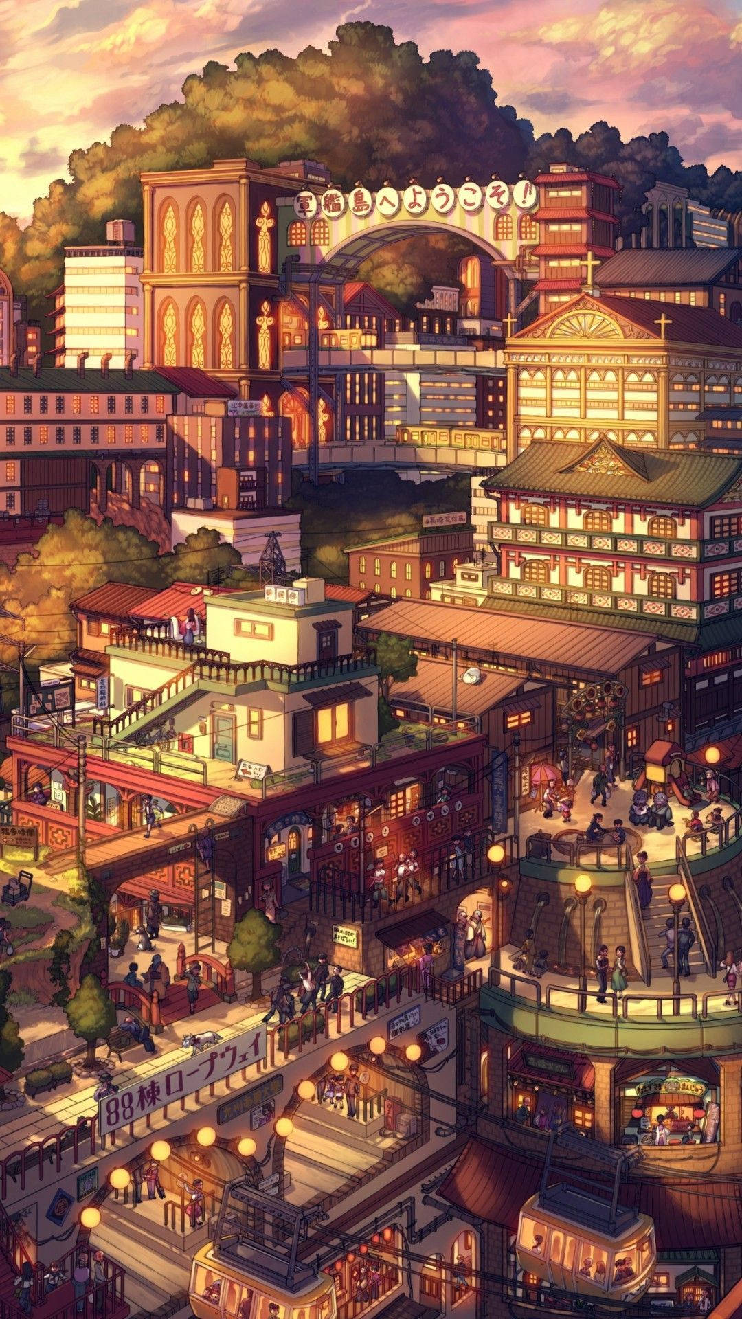 夕陽城市日式美學 壁紙
