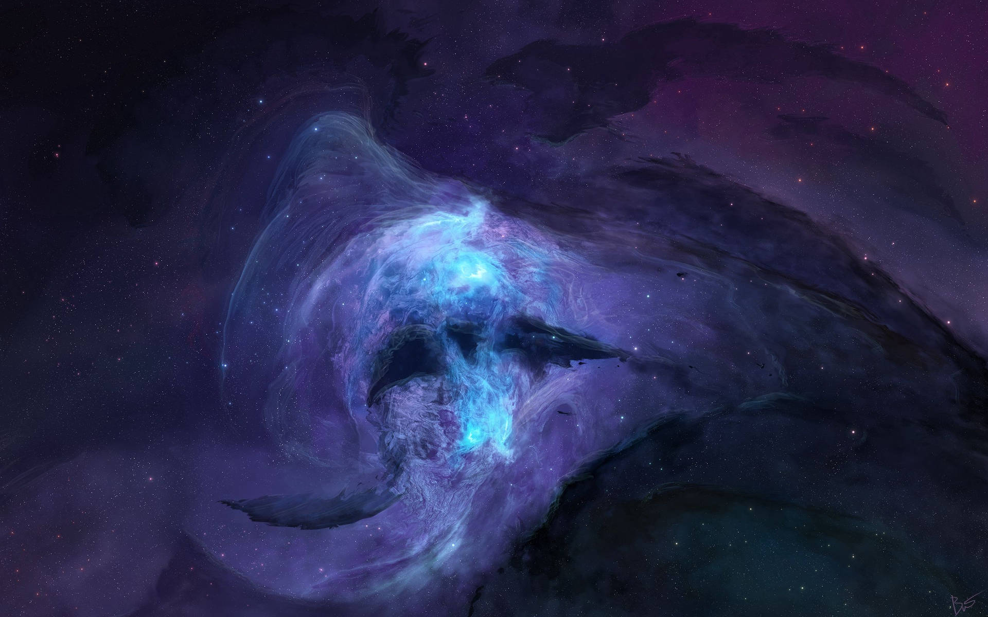 外太空藍色星雲3D酷炫桌布