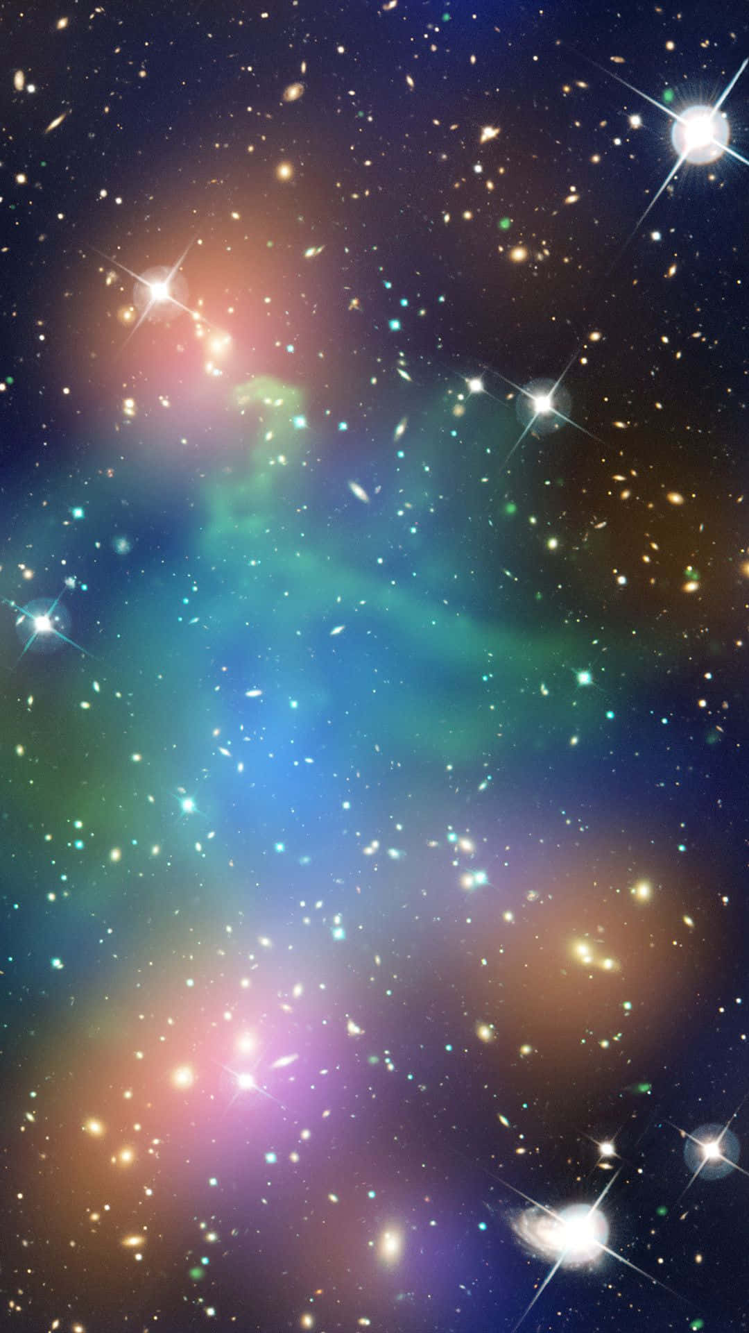 多彩星系，繁星與綠色斑點 壁紙