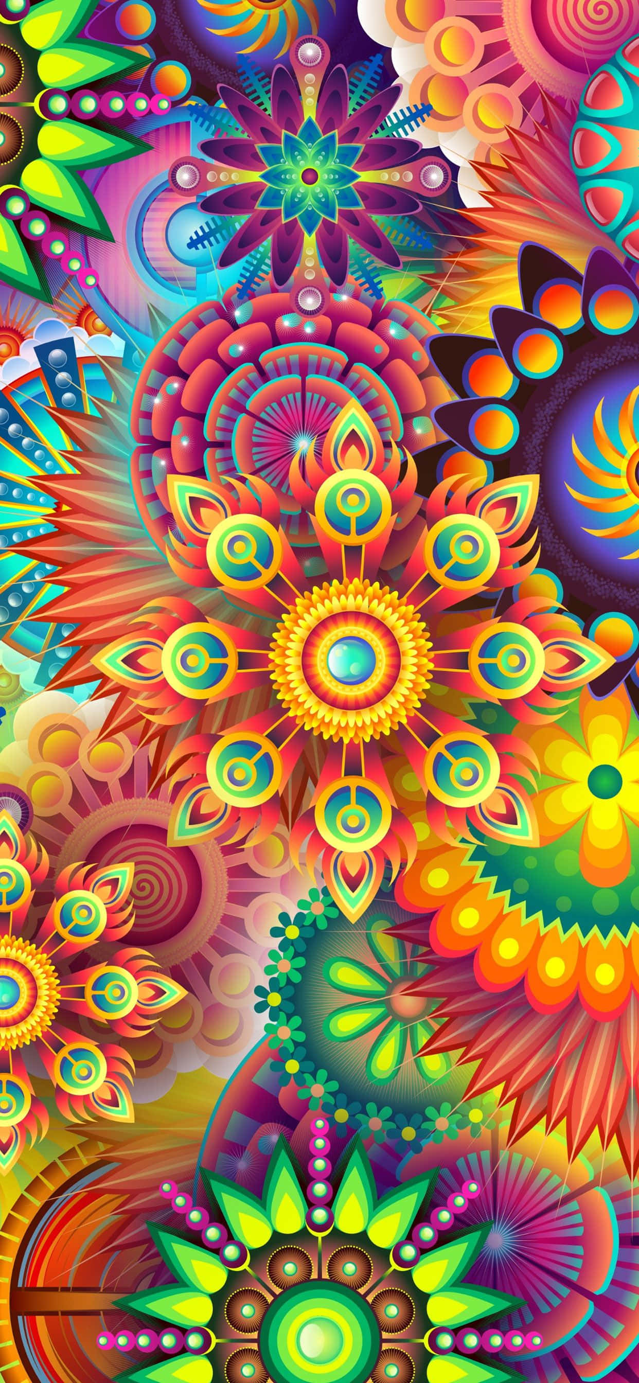 多彩花卉的缤纷抽象图案 壁紙