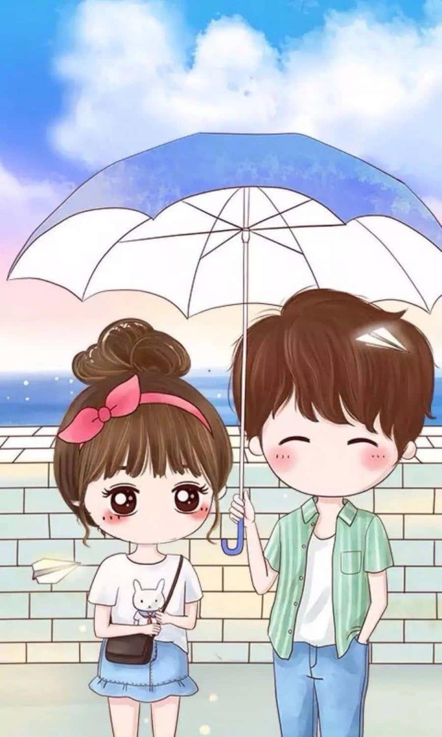 多雲天空卡通情侶圖片 壁紙