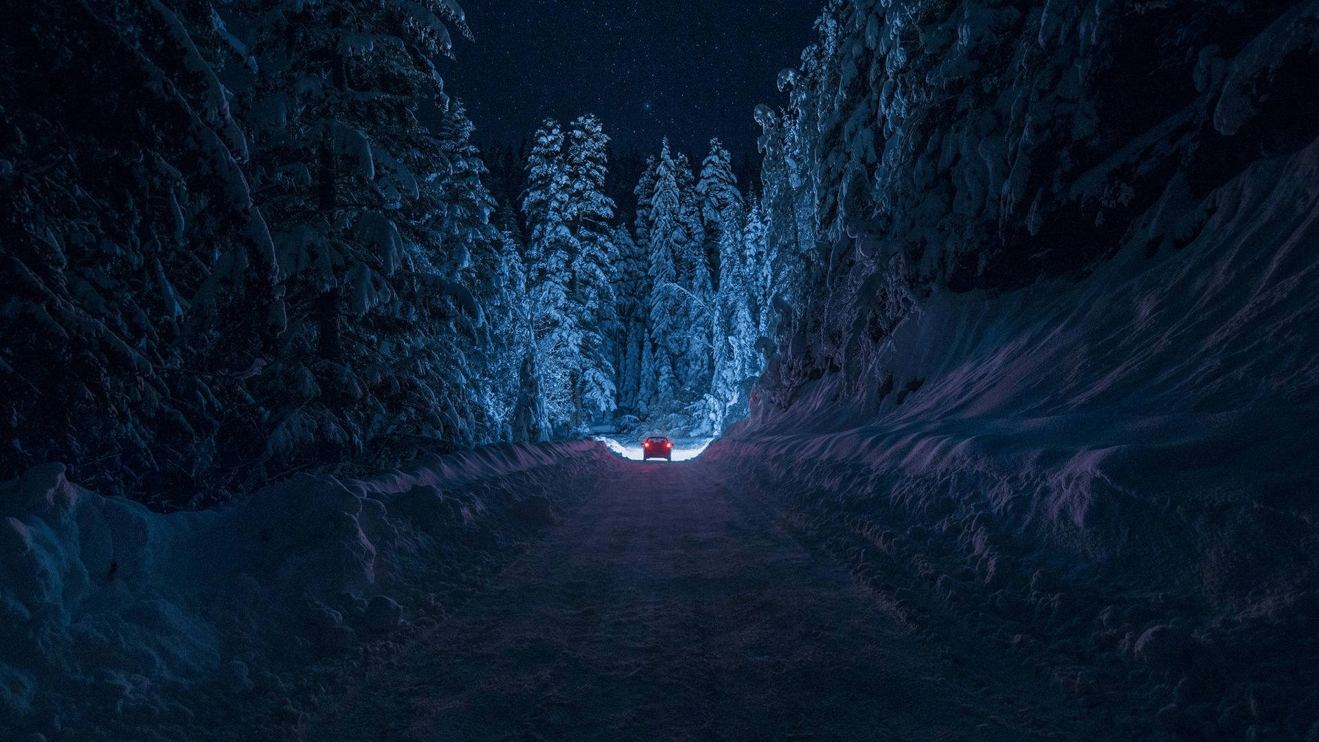 夜晚道路美學深藍高清 壁紙