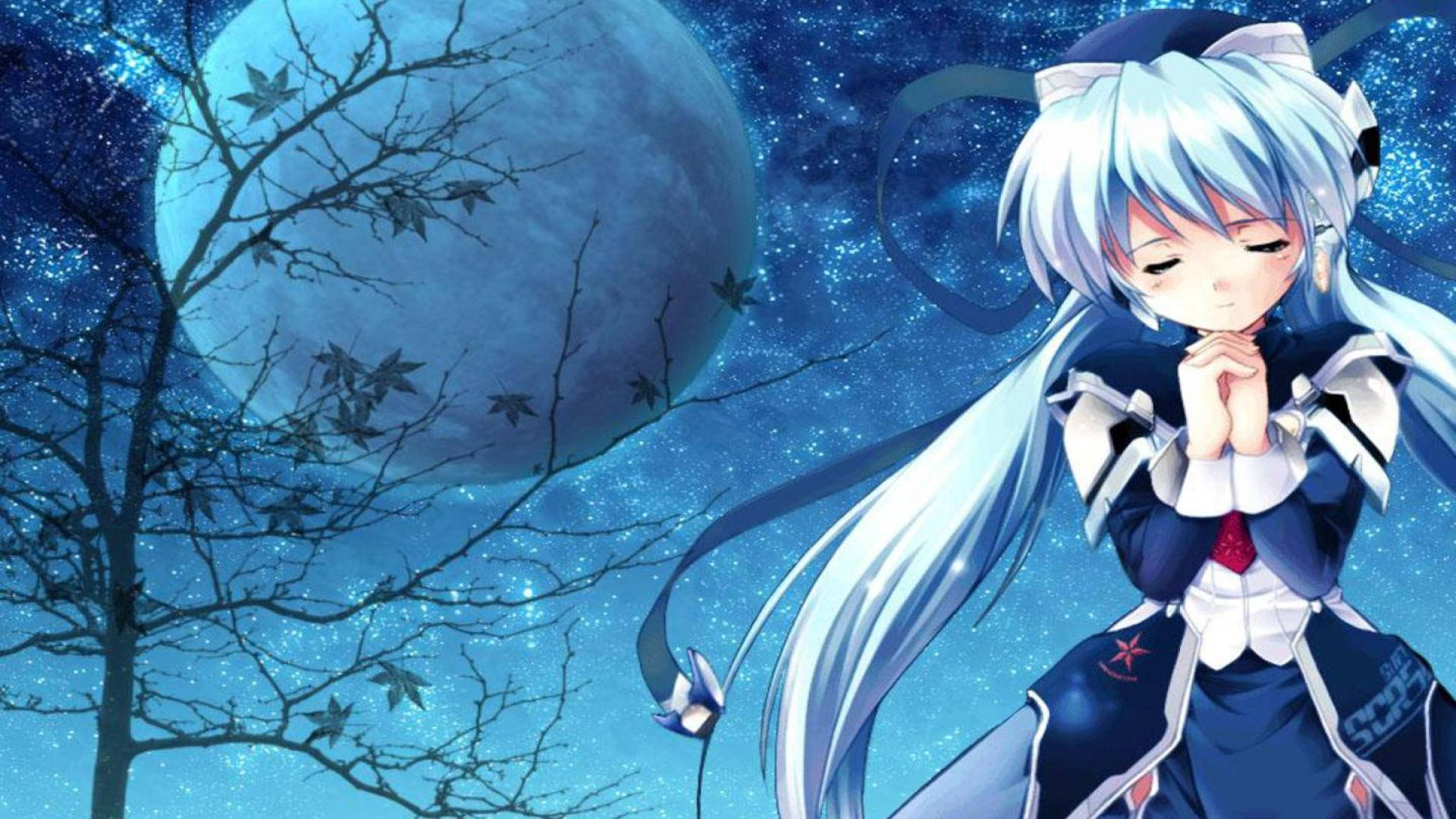 夜核风动漫女孩闭眼祈愿 壁紙