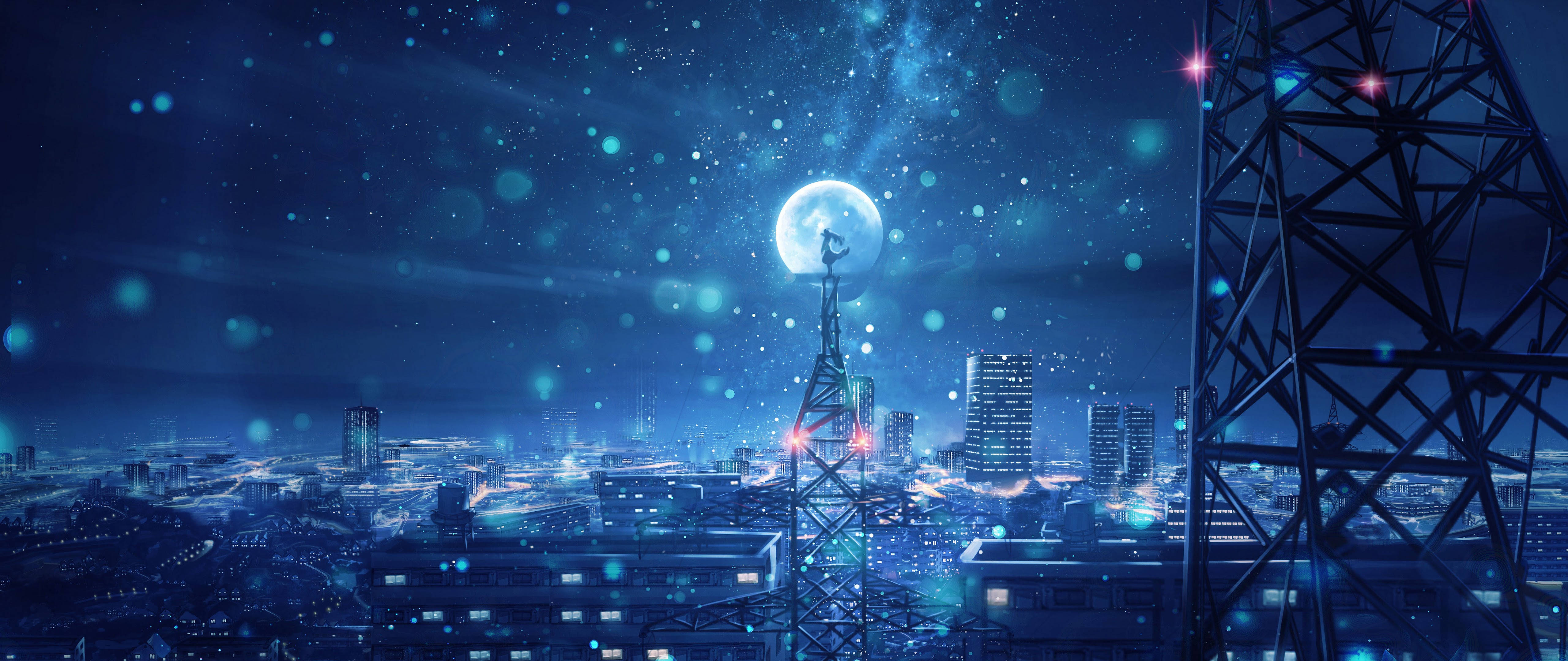 夜空月亮動漫4k 壁紙