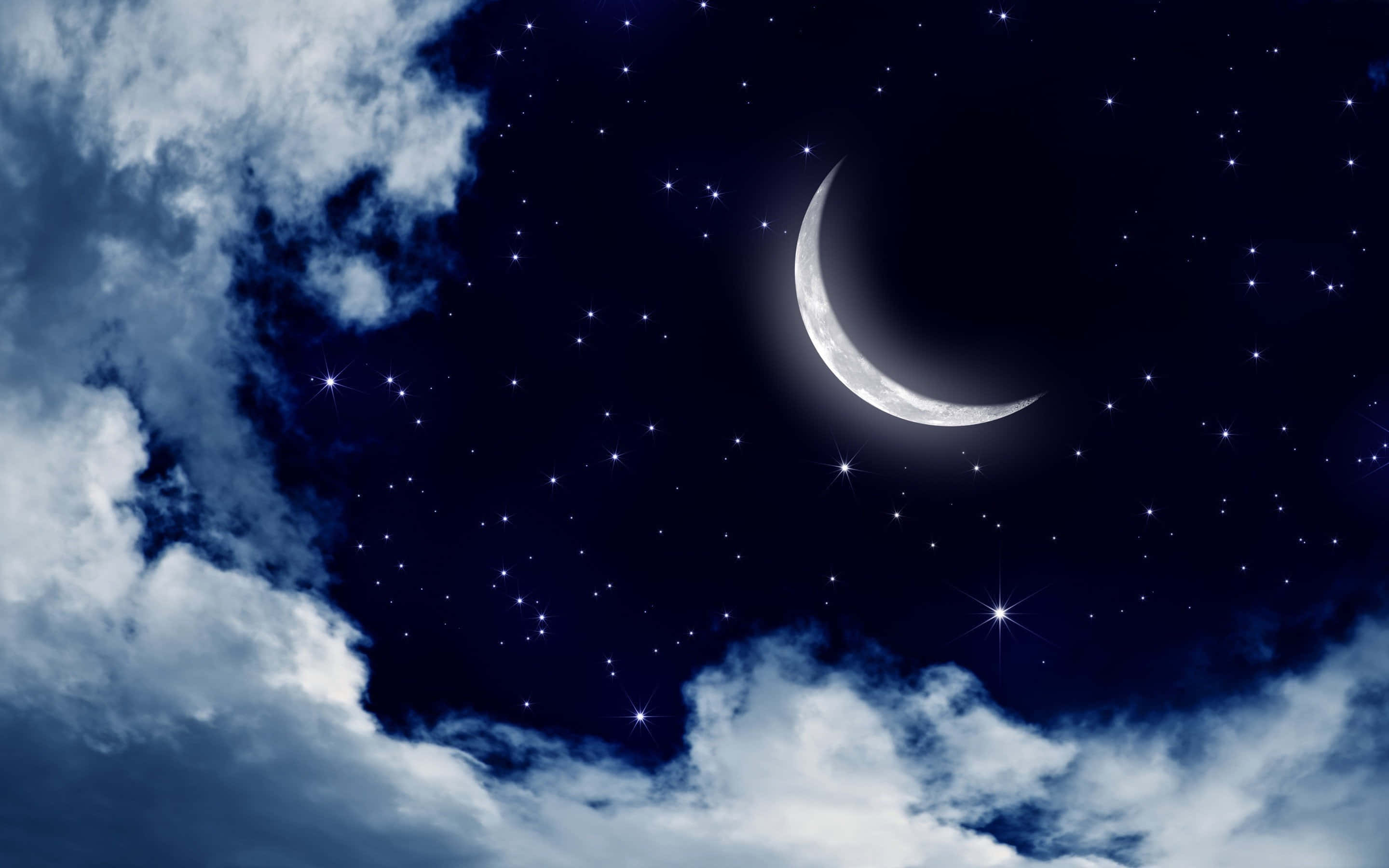 夜空雲間月景圖片 壁紙