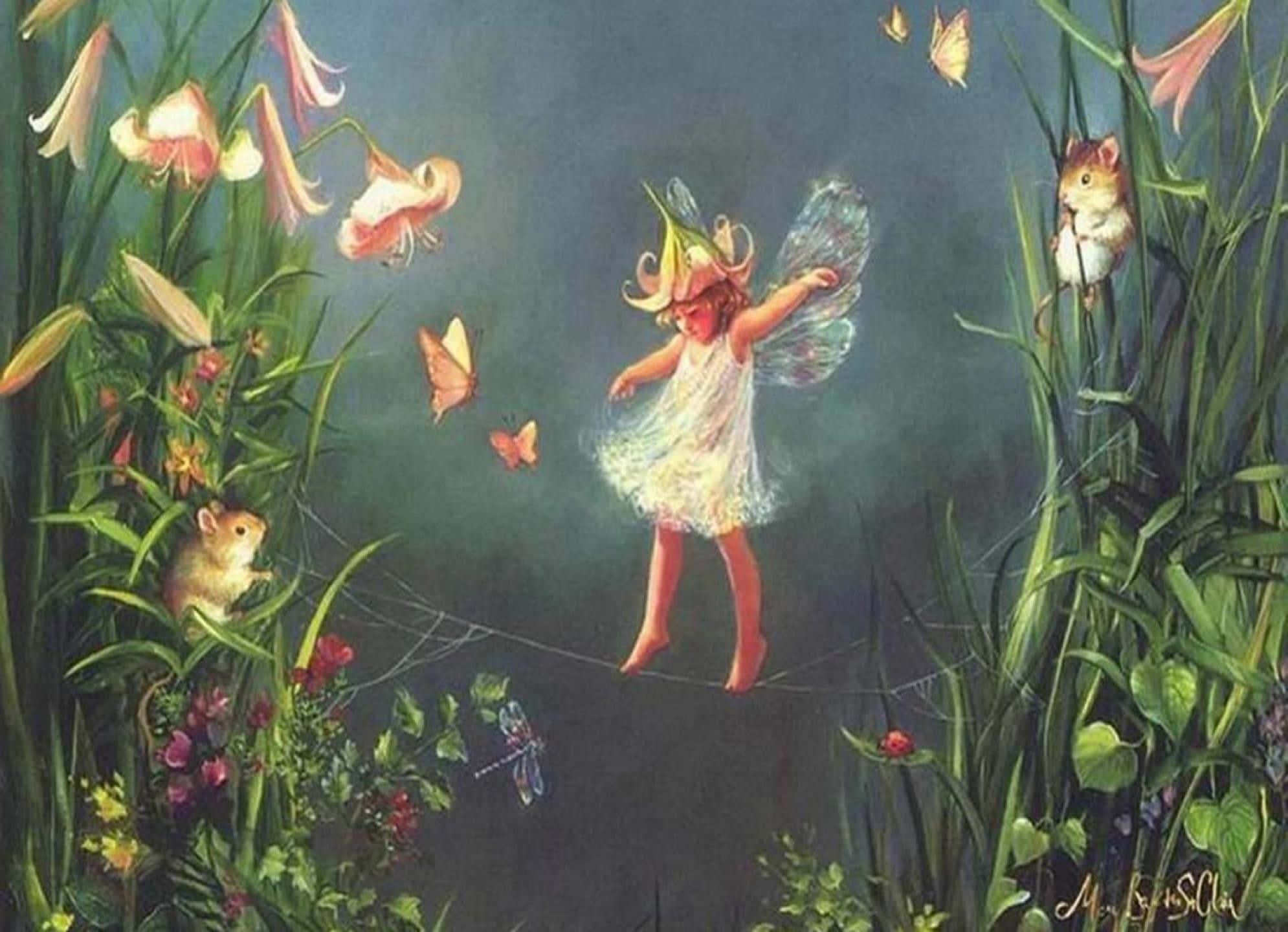 夢幻夕陽下振翅飛翔的精靈 壁紙