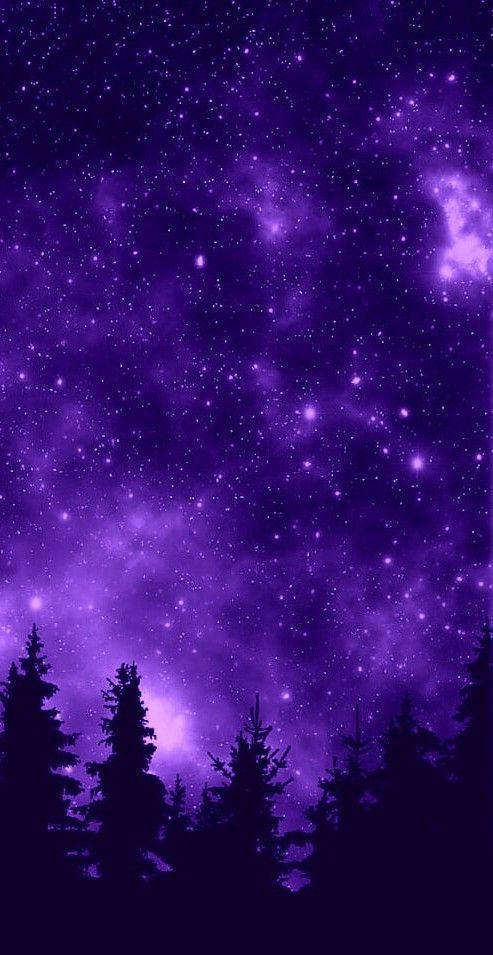 夢幻紫銀河森林景觀 壁紙