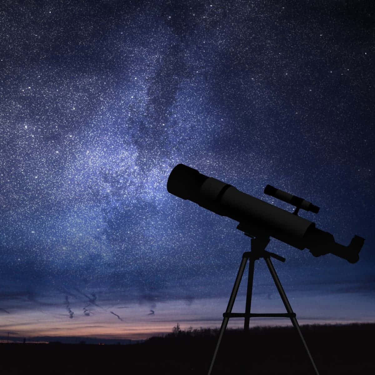 天文望遠鏡映襯滿天星斗的夜空 壁紙