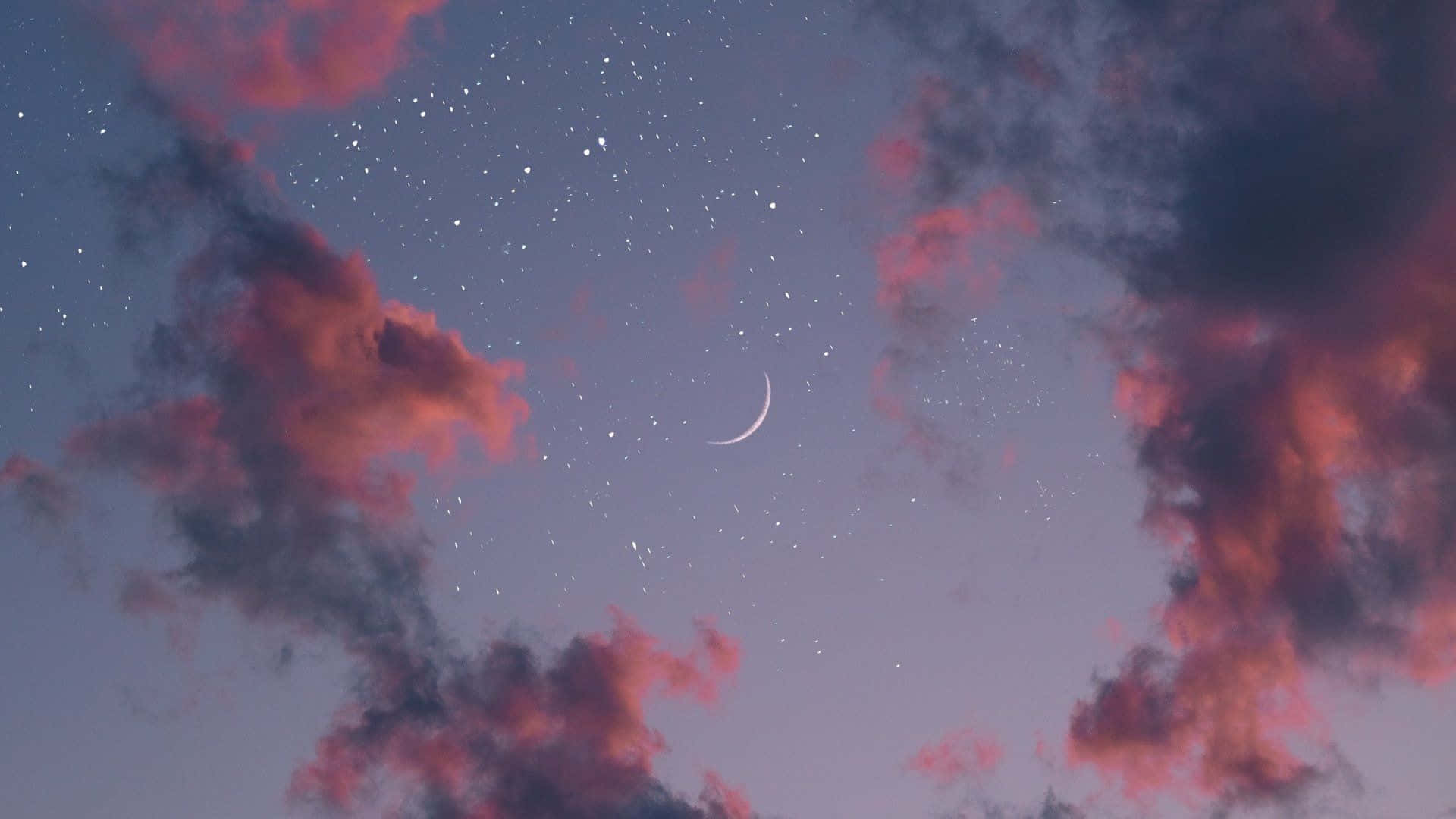 天空中的新月與星辰 壁紙