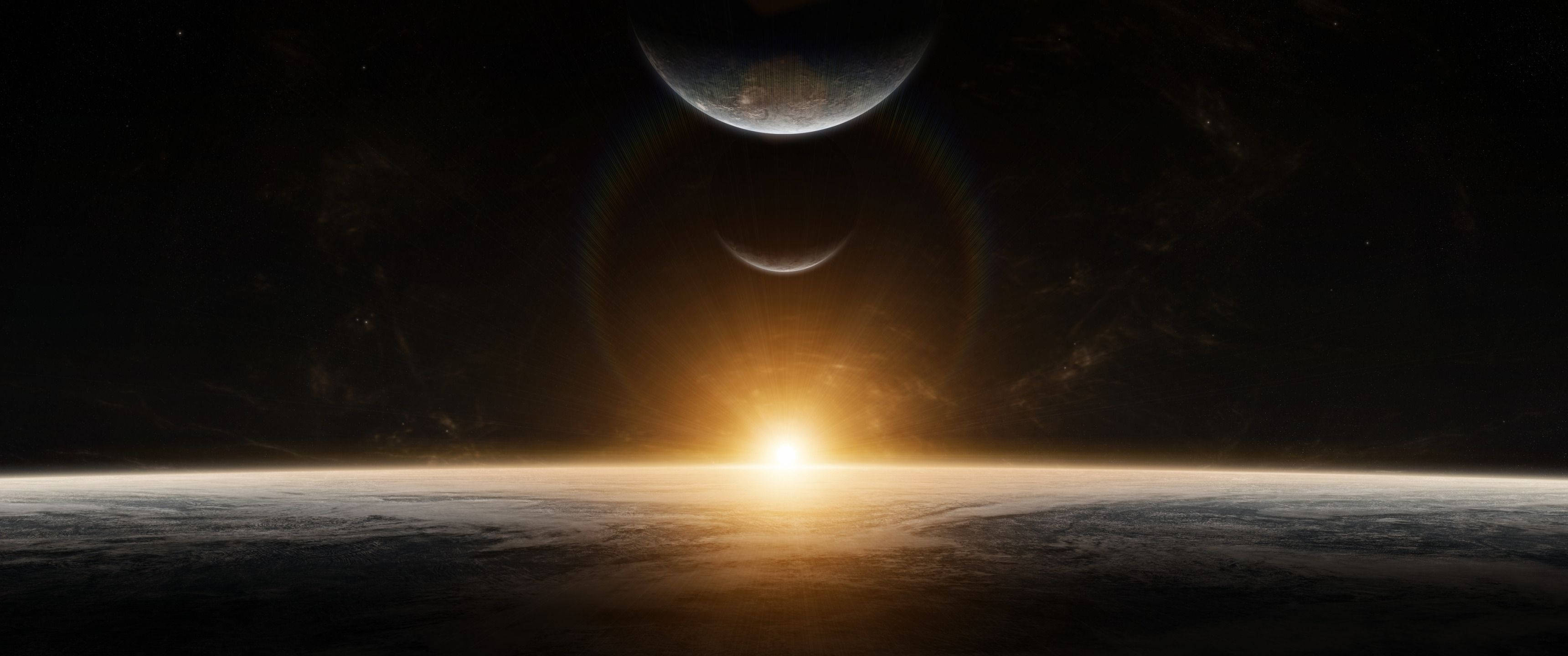 太空日出照亮行星 壁紙