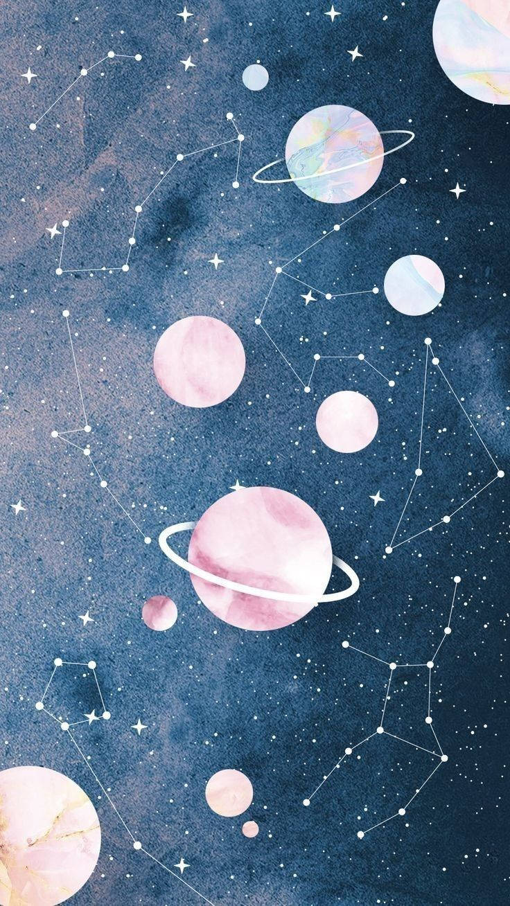 太空美學粉彩星球與星辰 壁紙