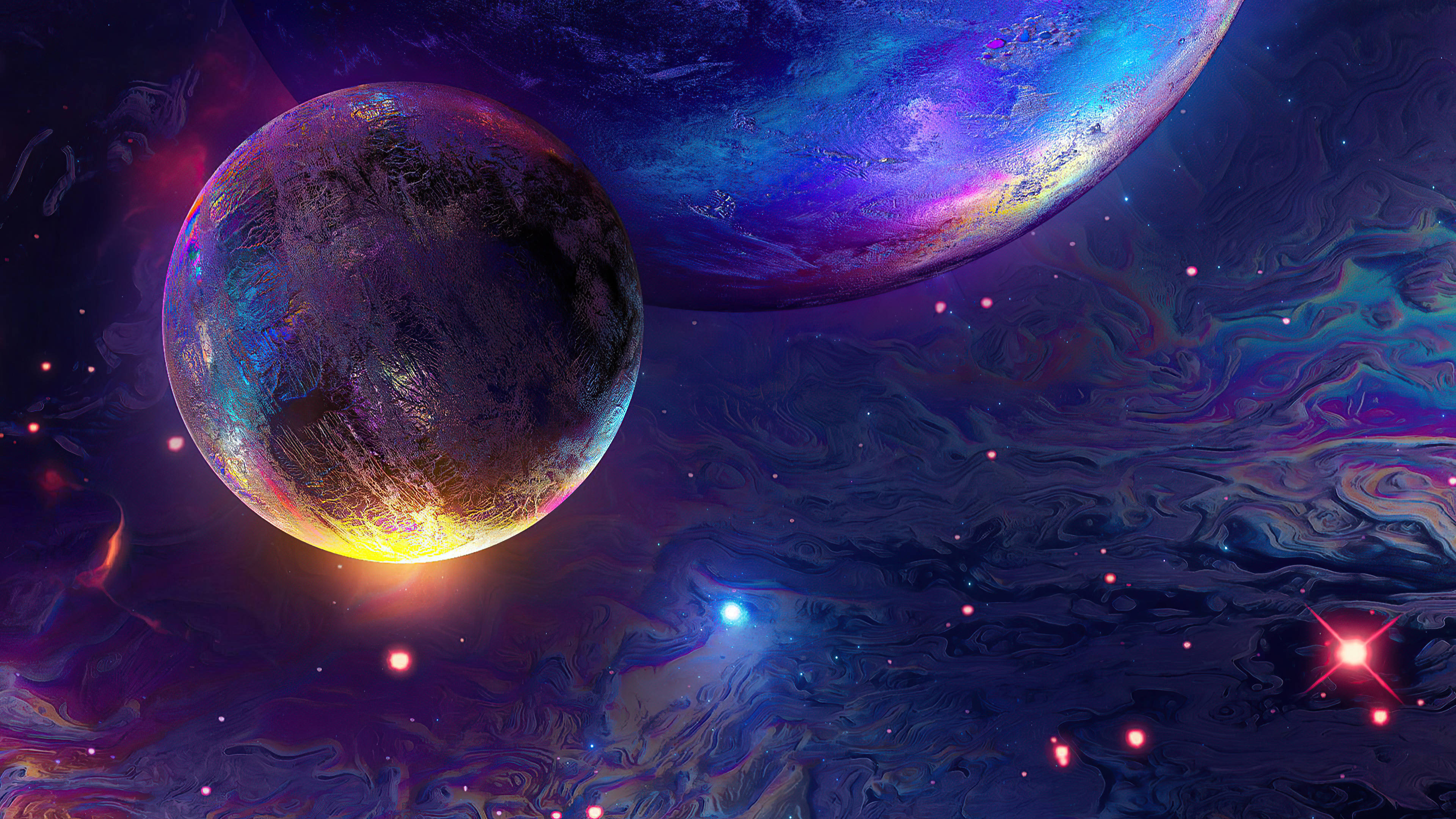 太空美學行星繪畫 壁紙