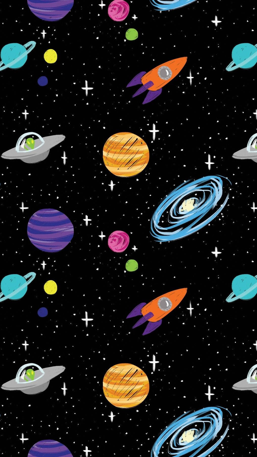太空行星塗鴉圖案桌布
