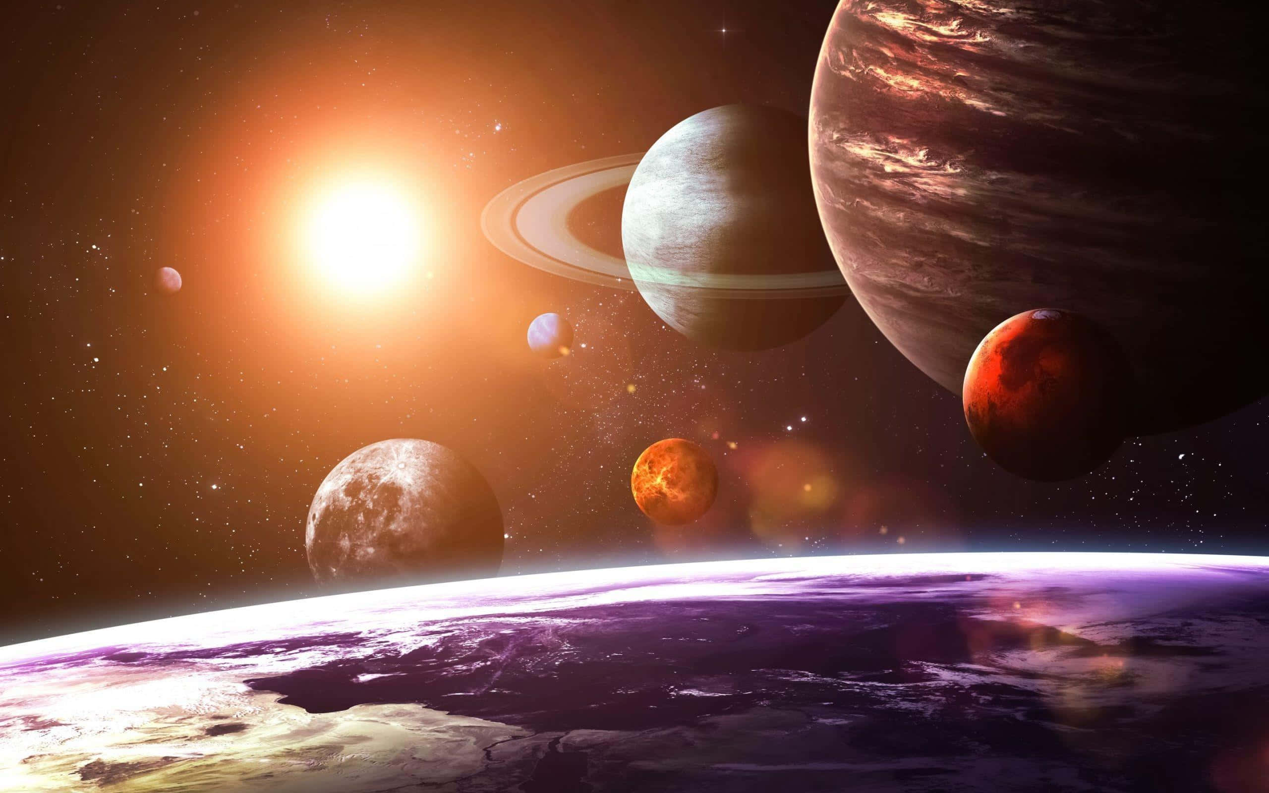 太陽系行星高懸地球之上 壁紙