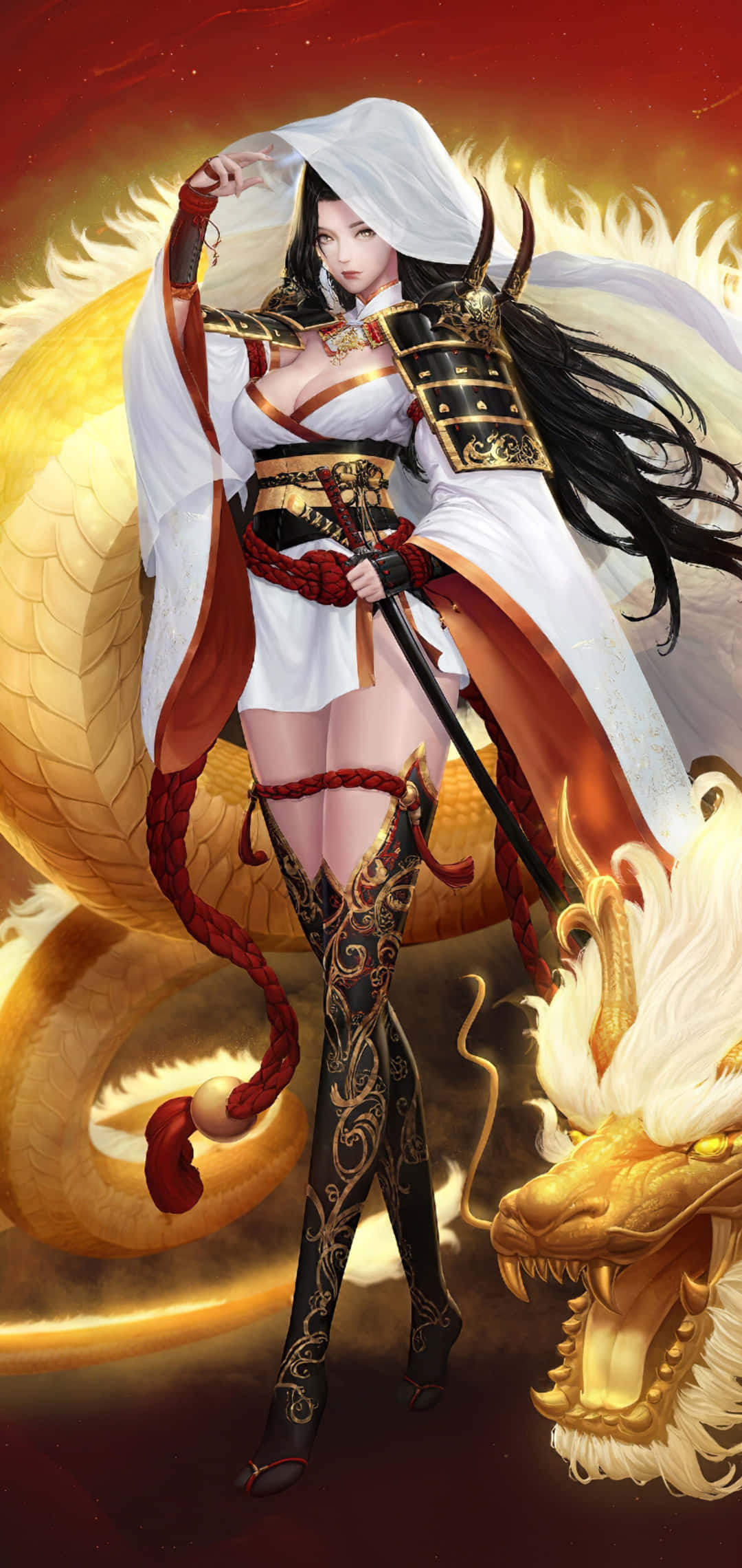 奇幻武士動漫女孩金龍 壁紙