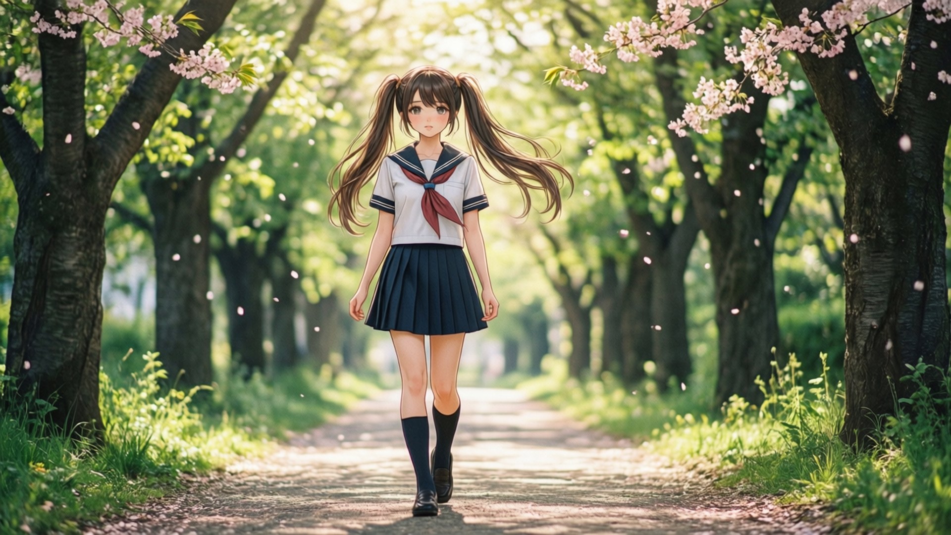 女学生漫步 壁紙