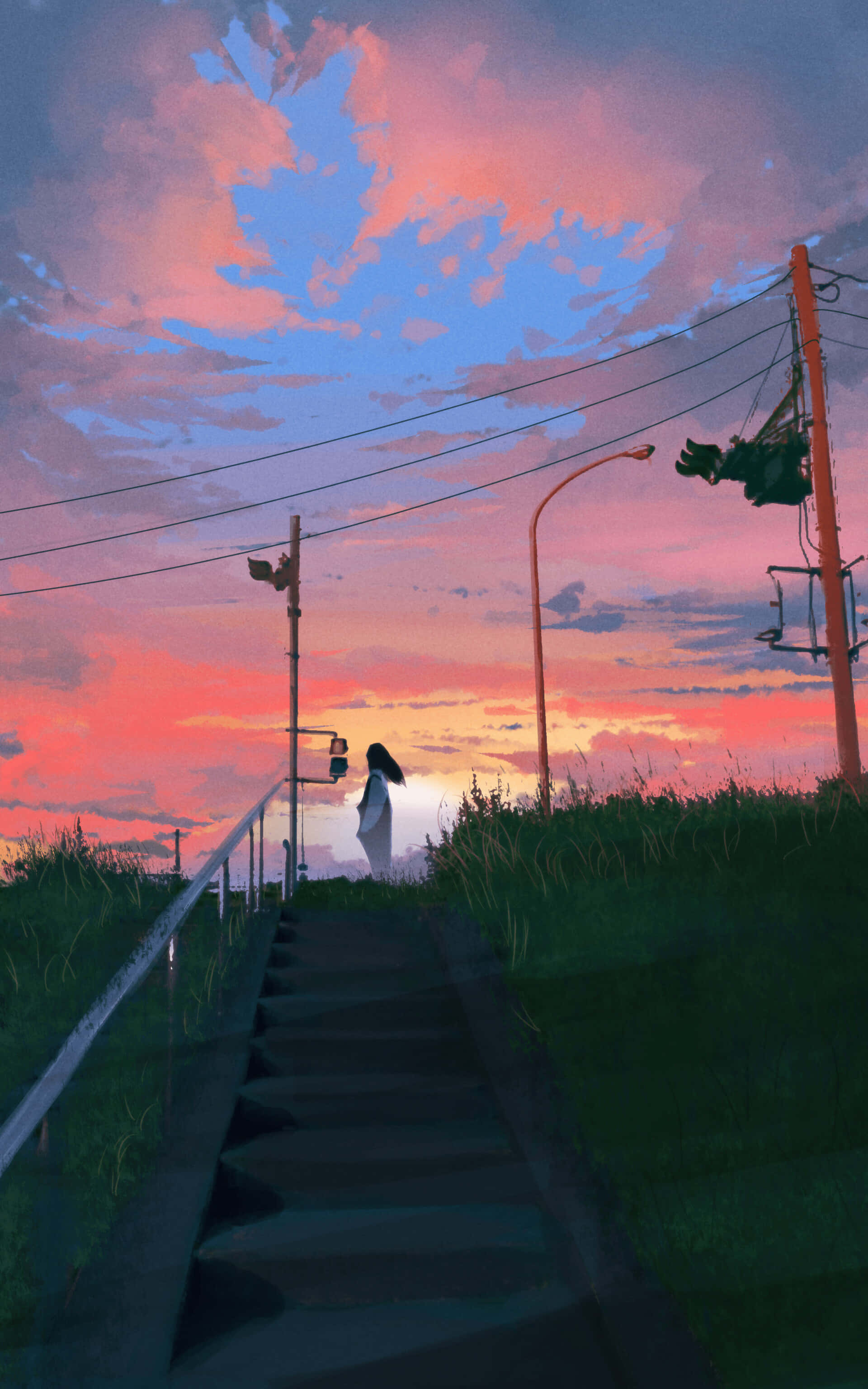 女孩動漫夕陽藝術肖像 壁紙