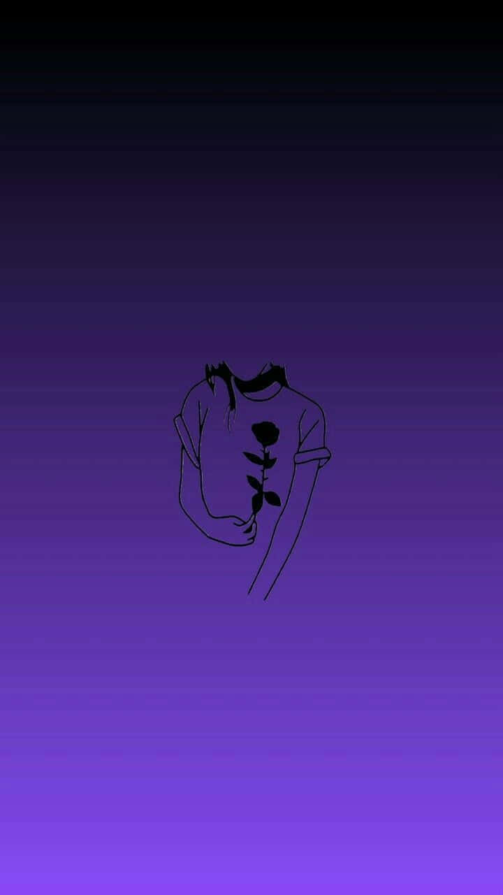 女孩手持玫瑰暗色美学紫色背景 壁紙