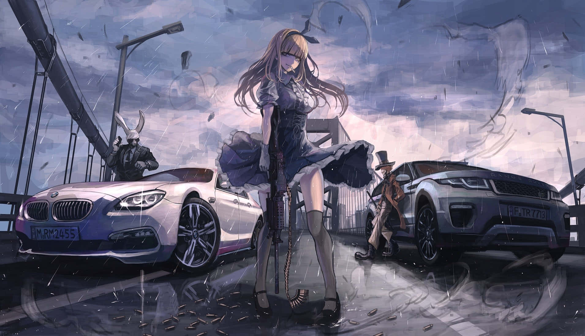 女孩站在車旁 壁紙