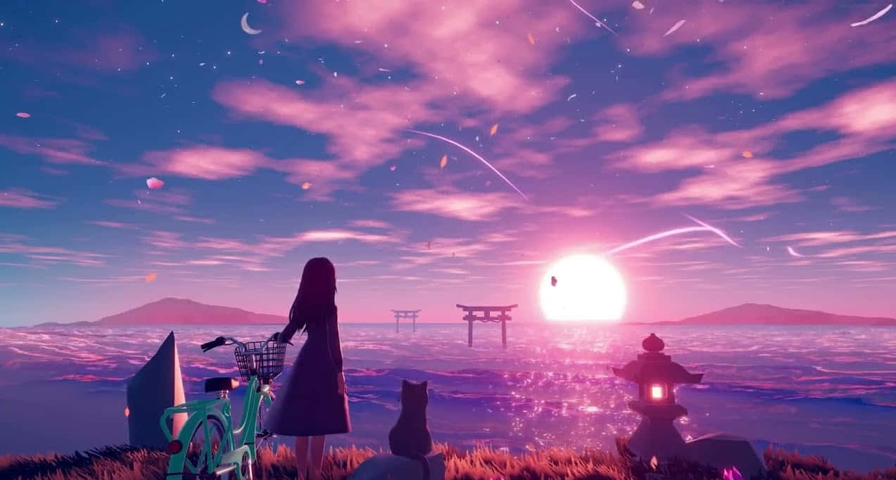宁静的动漫女孩仰望天空 — 動畫風景 壁紙