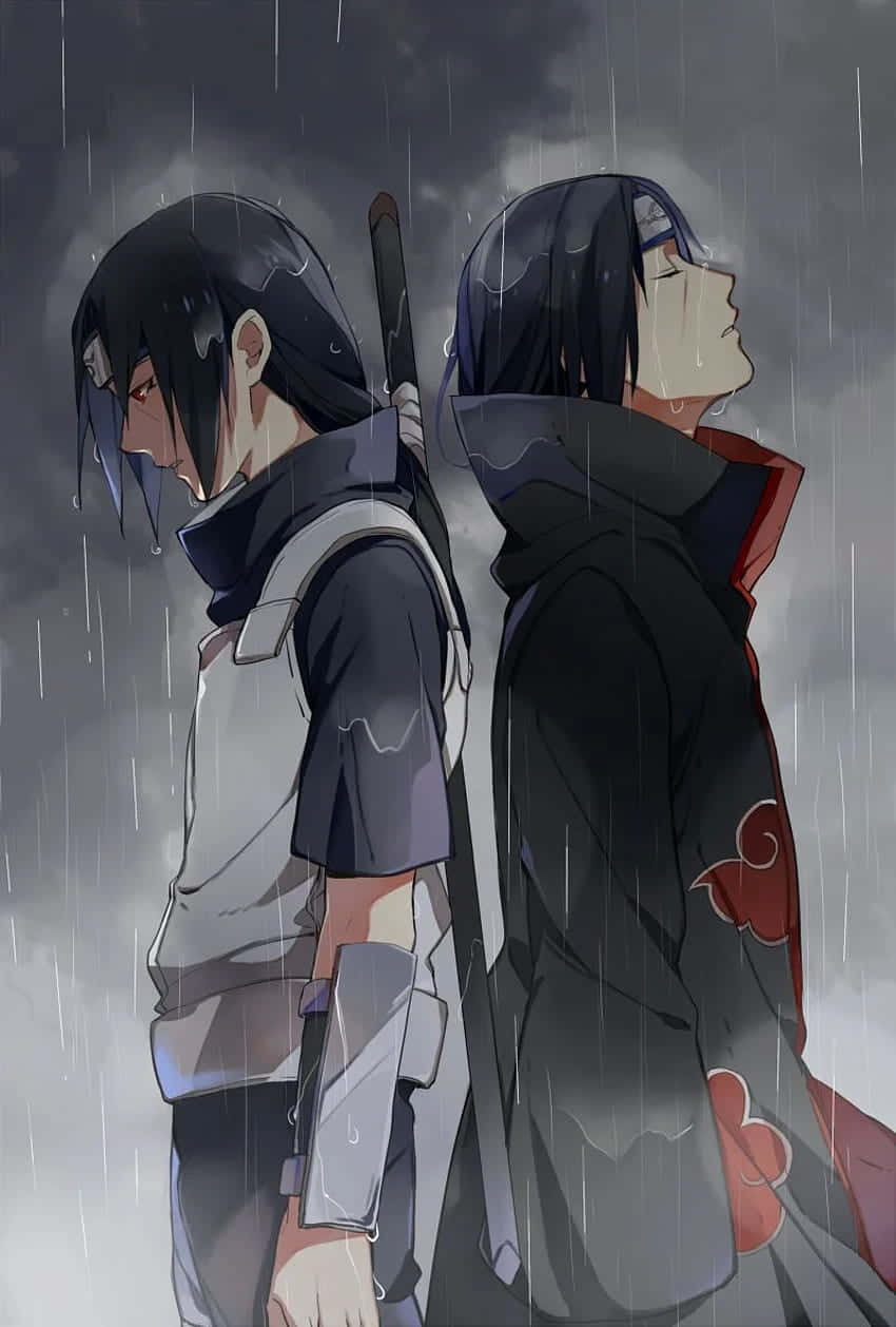 宇智波鼬與佐助雨中背影圖 壁紙