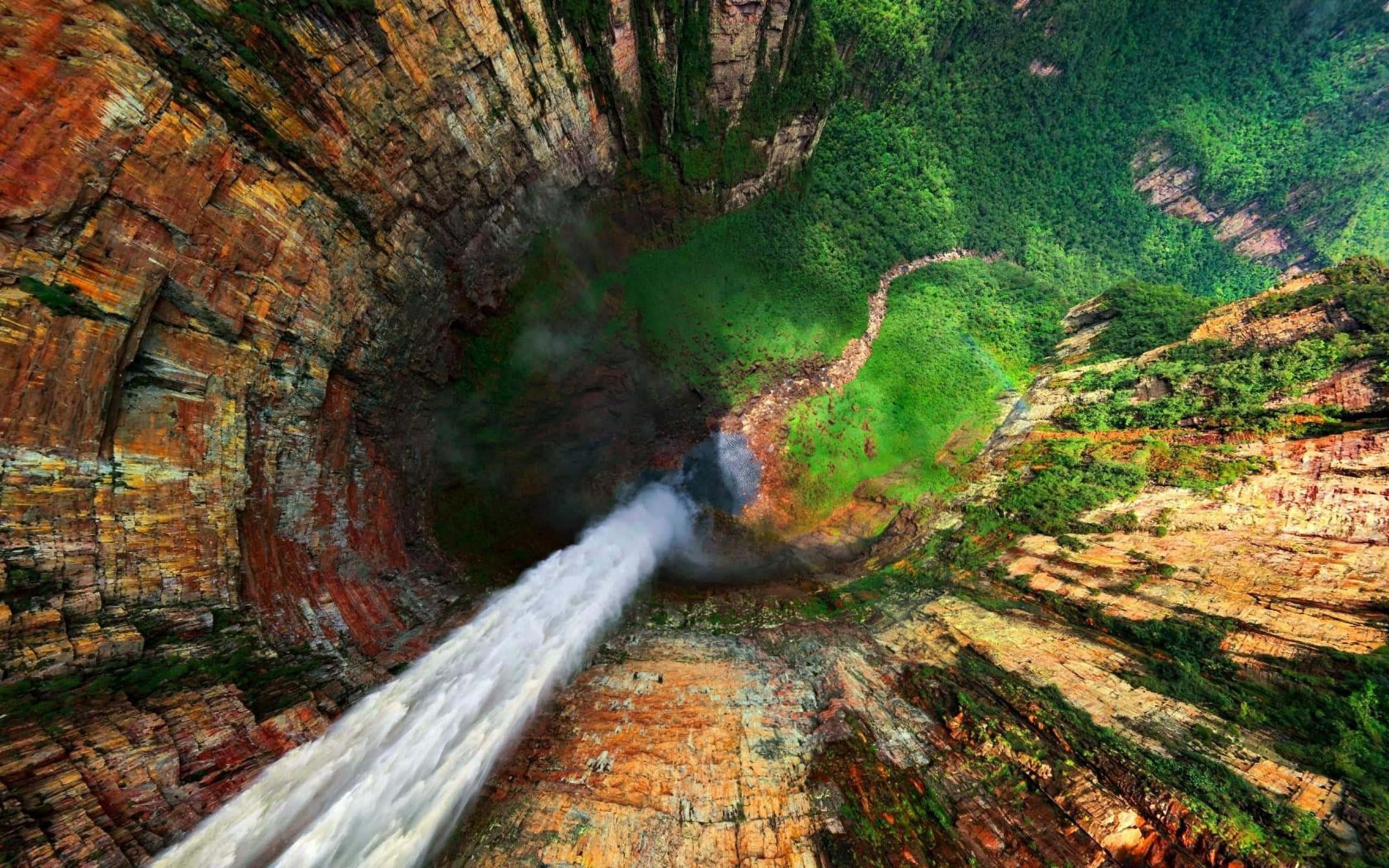 安赫爾瀑布頂空全景 壁紙