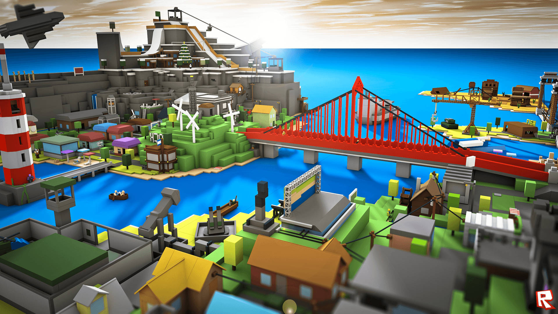 Roblox 游戏中城镇建筑的酷炫 3D 壁纸