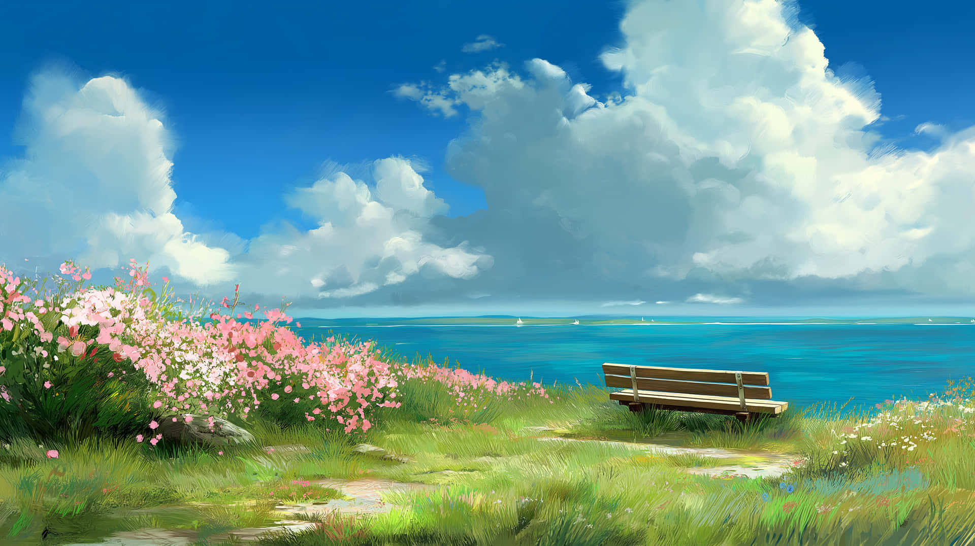 風景、寧靜、平和、海岸、海洋、安詳、自然、畫作、景緻、戶外、夏日、放鬆、視野、田園詩般、美麗 — 海洋 壁紙