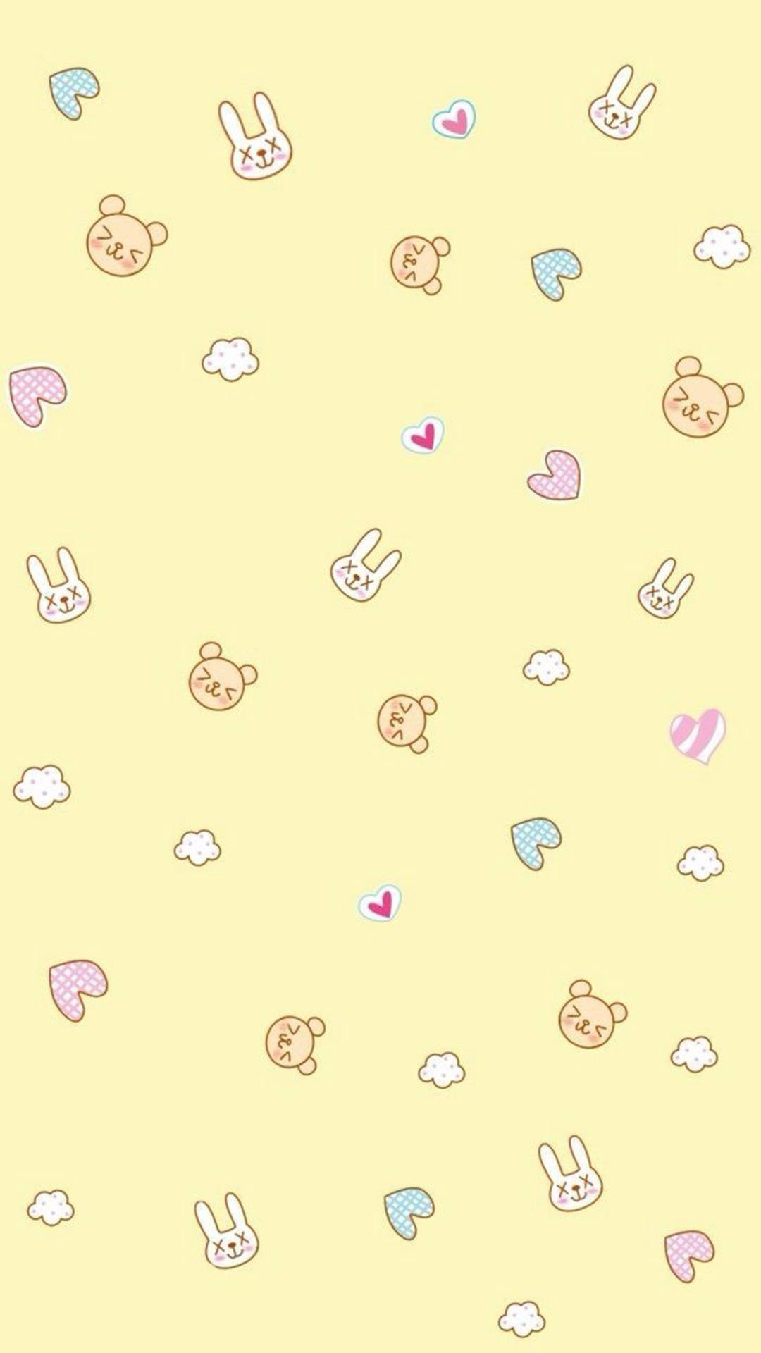 小熊與兔子的粉黃美學 壁紙