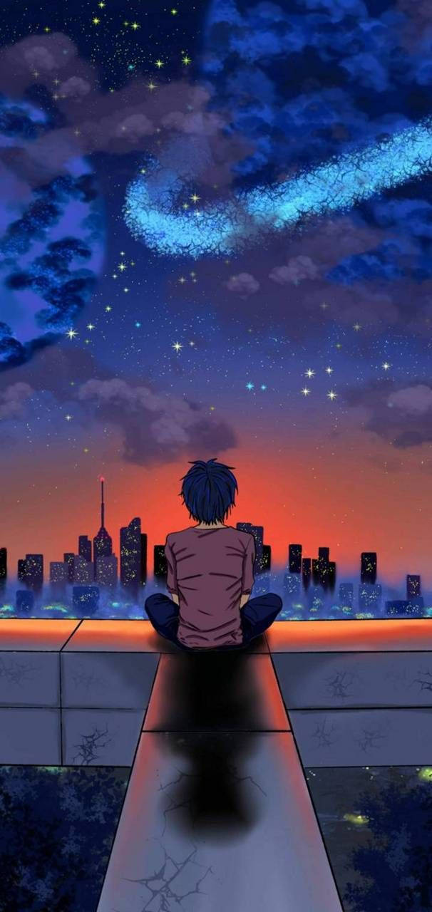 屋頂上獨自一人的男孩動漫 壁紙