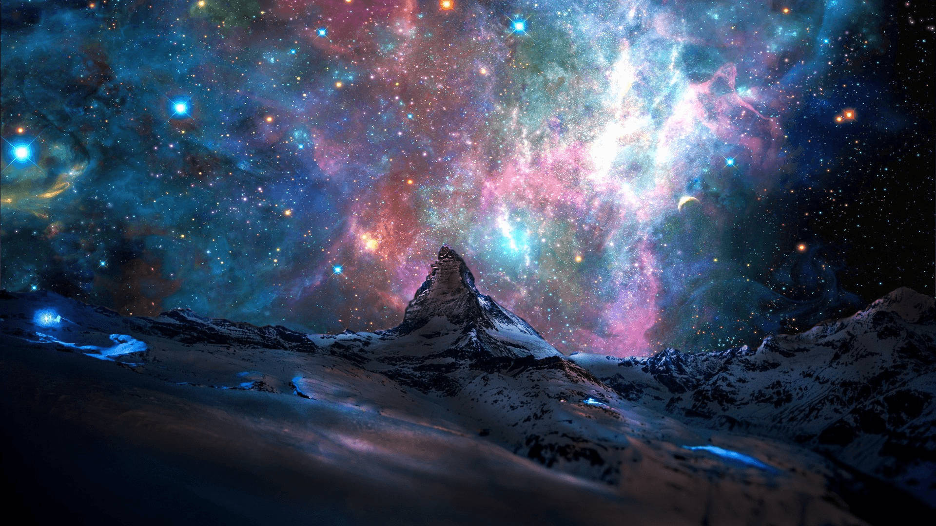 山巔之上的繽彩銀河宇宙 壁紙