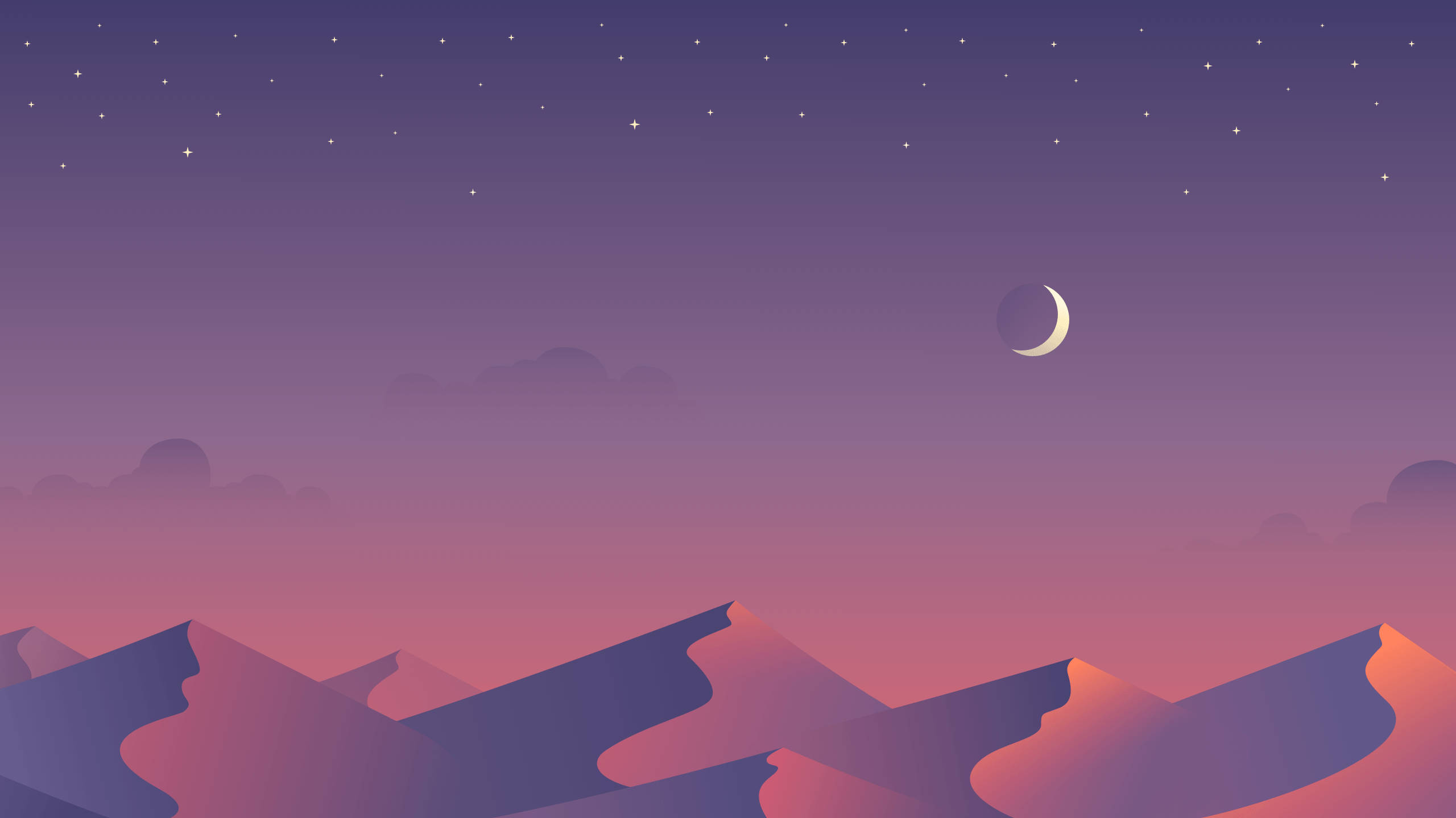 山景与新月星辰 壁紙