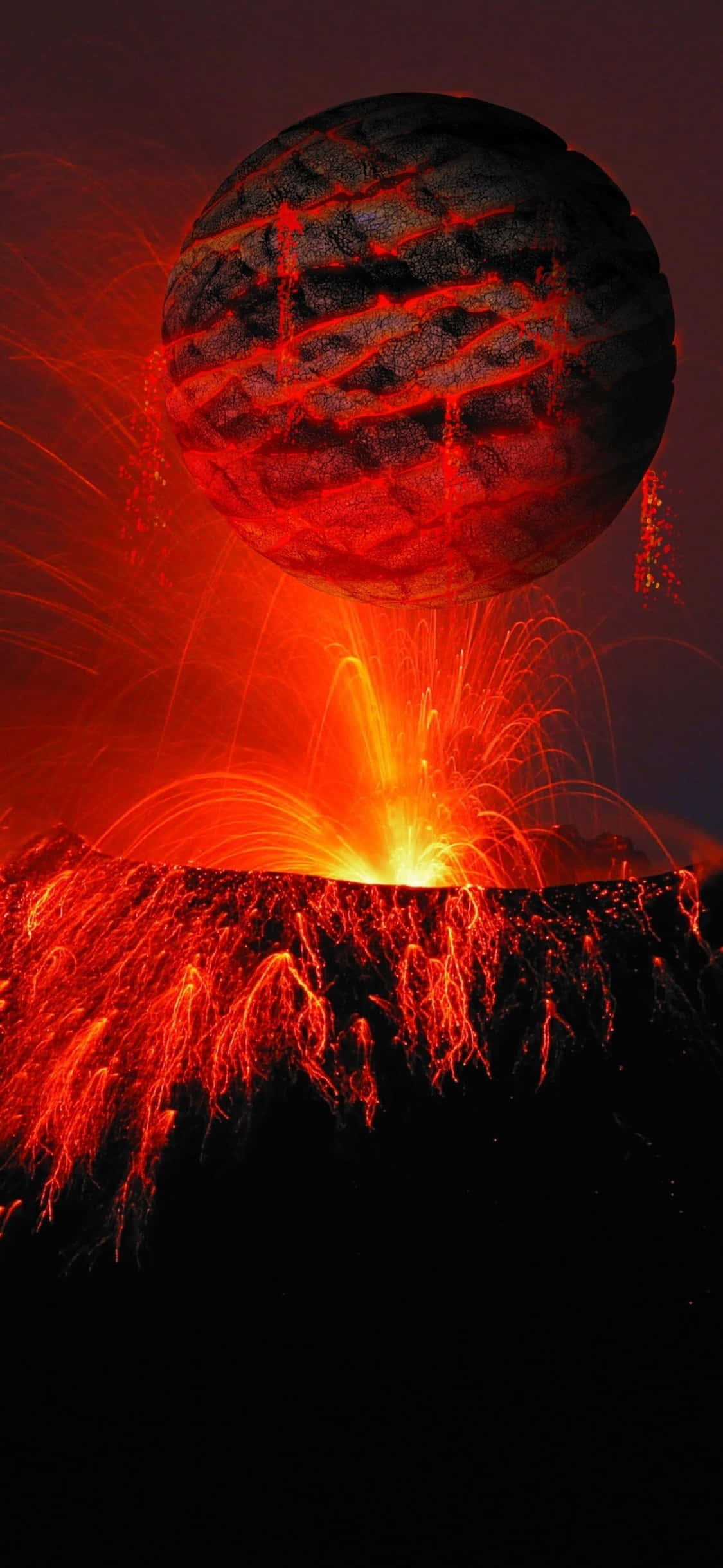 巨大飛碟飛越火山 壁紙