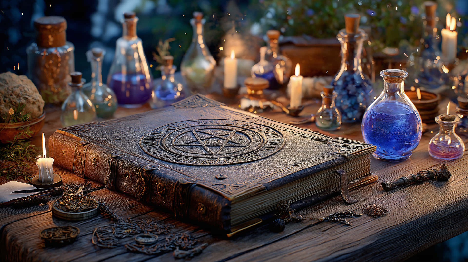 魔法書、古老、書籍、魔法、奇幻、神秘、煉金術、舊式、復古、藥水、沙漏、羽毛筆、附魔、暗黑學院風、神秘莫測 — 暗黑学院风 壁紙