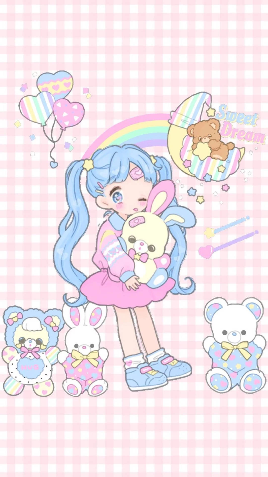可愛彩虹動漫女孩桌布 — 卡哇伊 壁紙