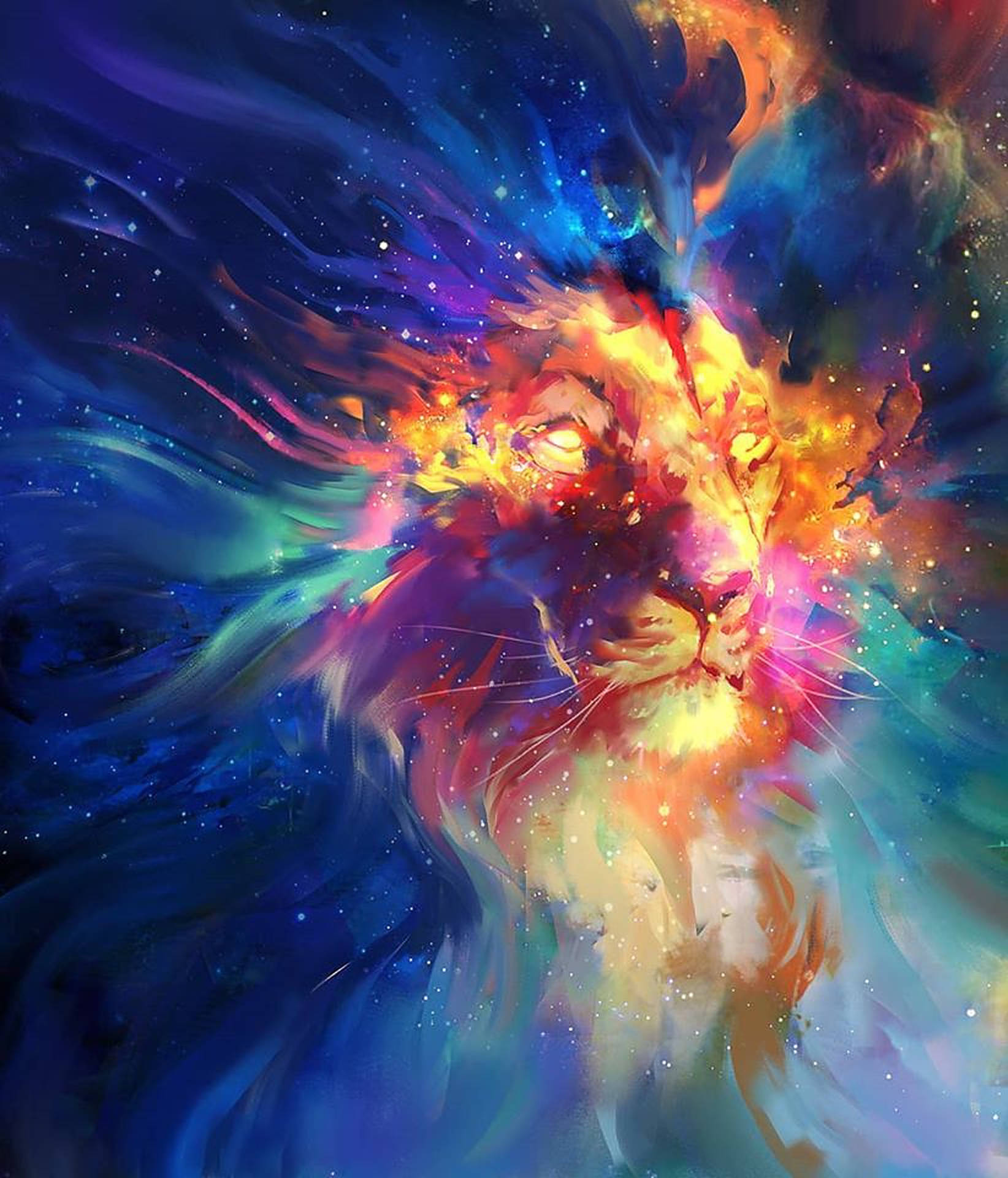 彩虹銀河獅子繪畫 壁紙